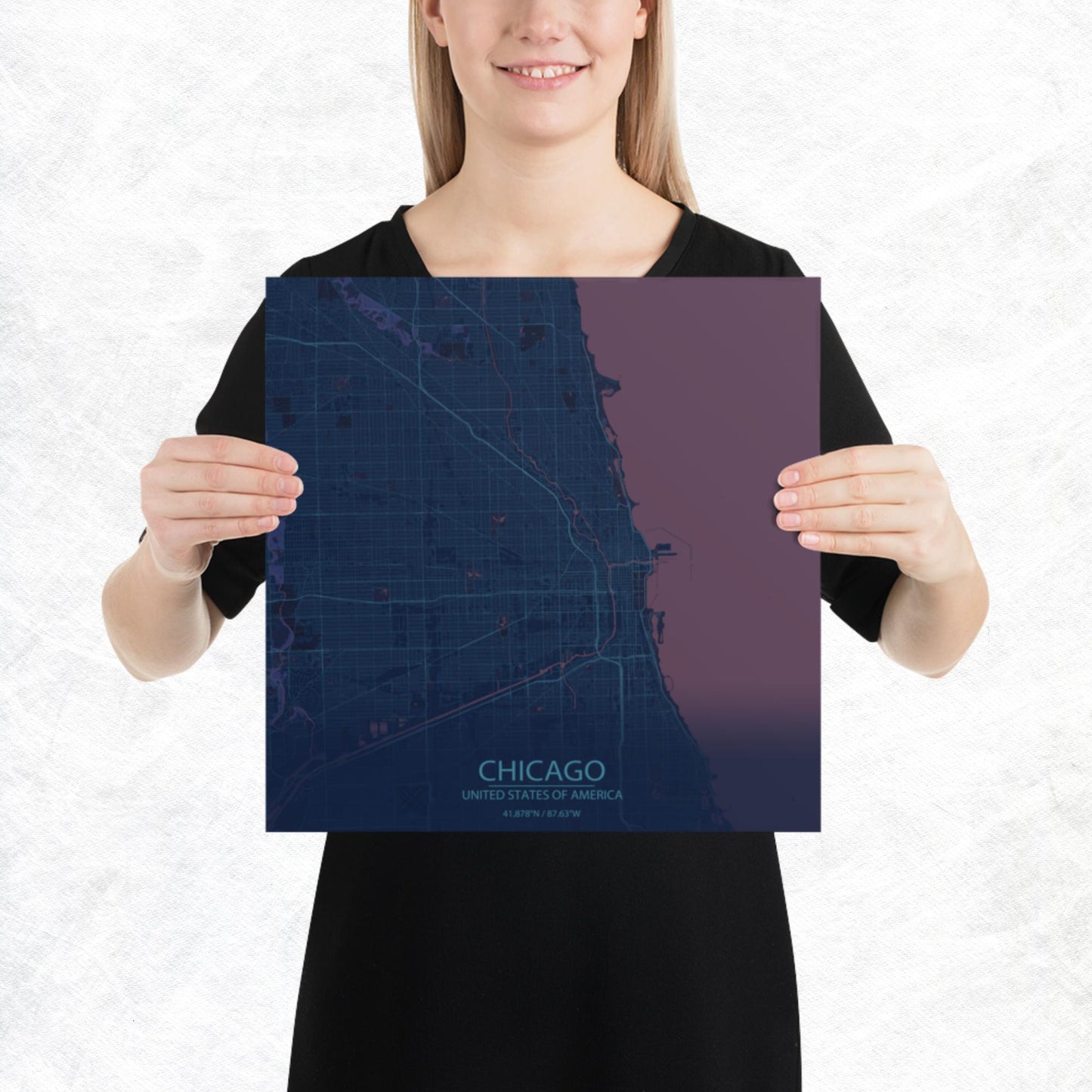 Chicago Blue and Purple Paper Map