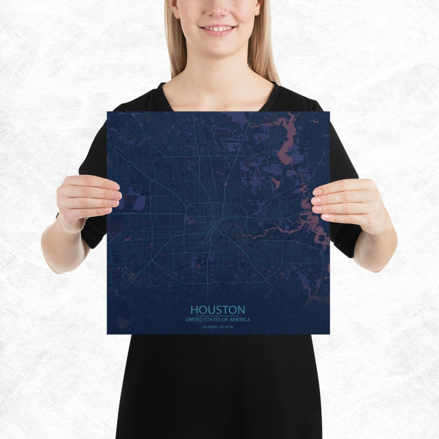 Houston Blue and Purple Paper Map
