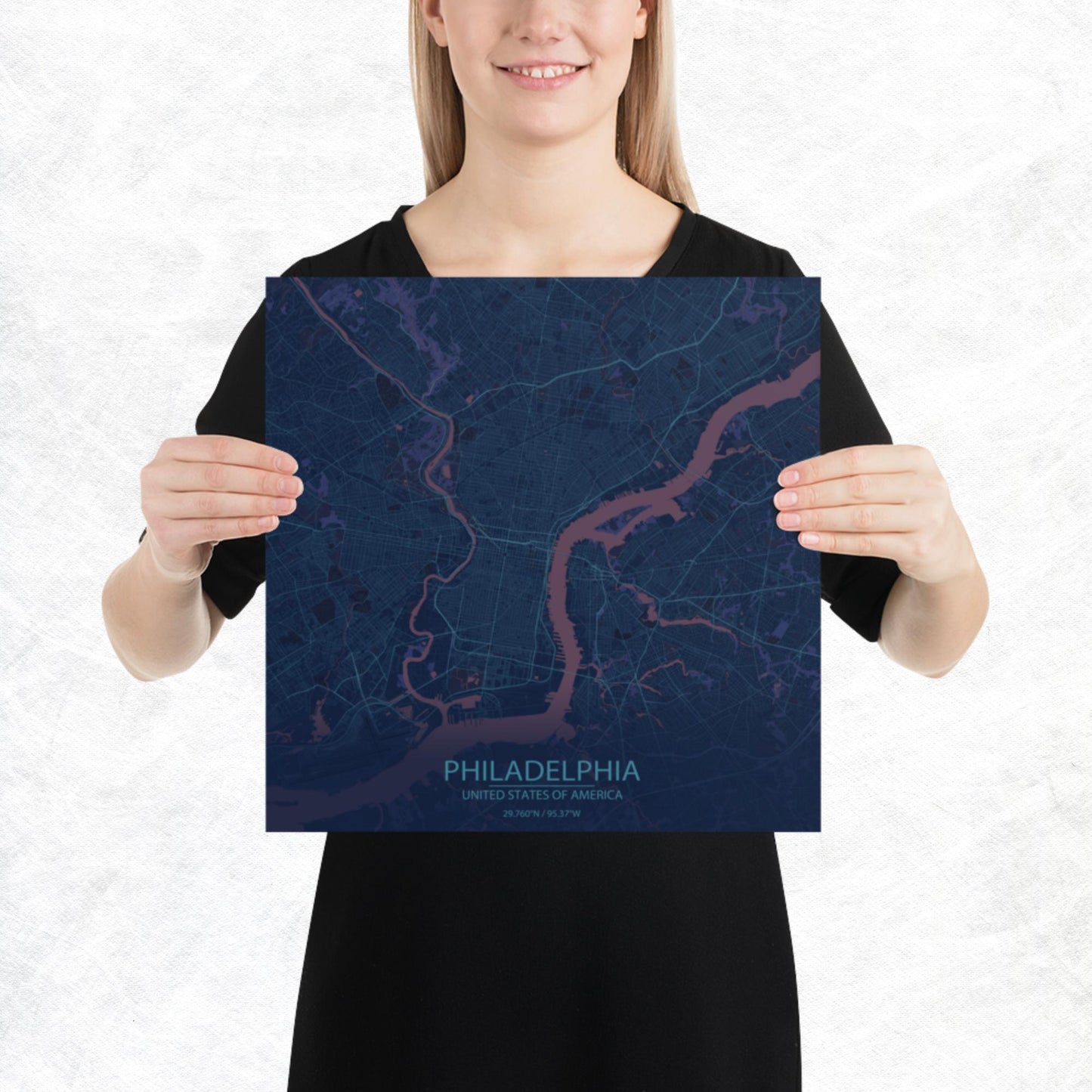 Philadelphia Blue and Purple Paper Map