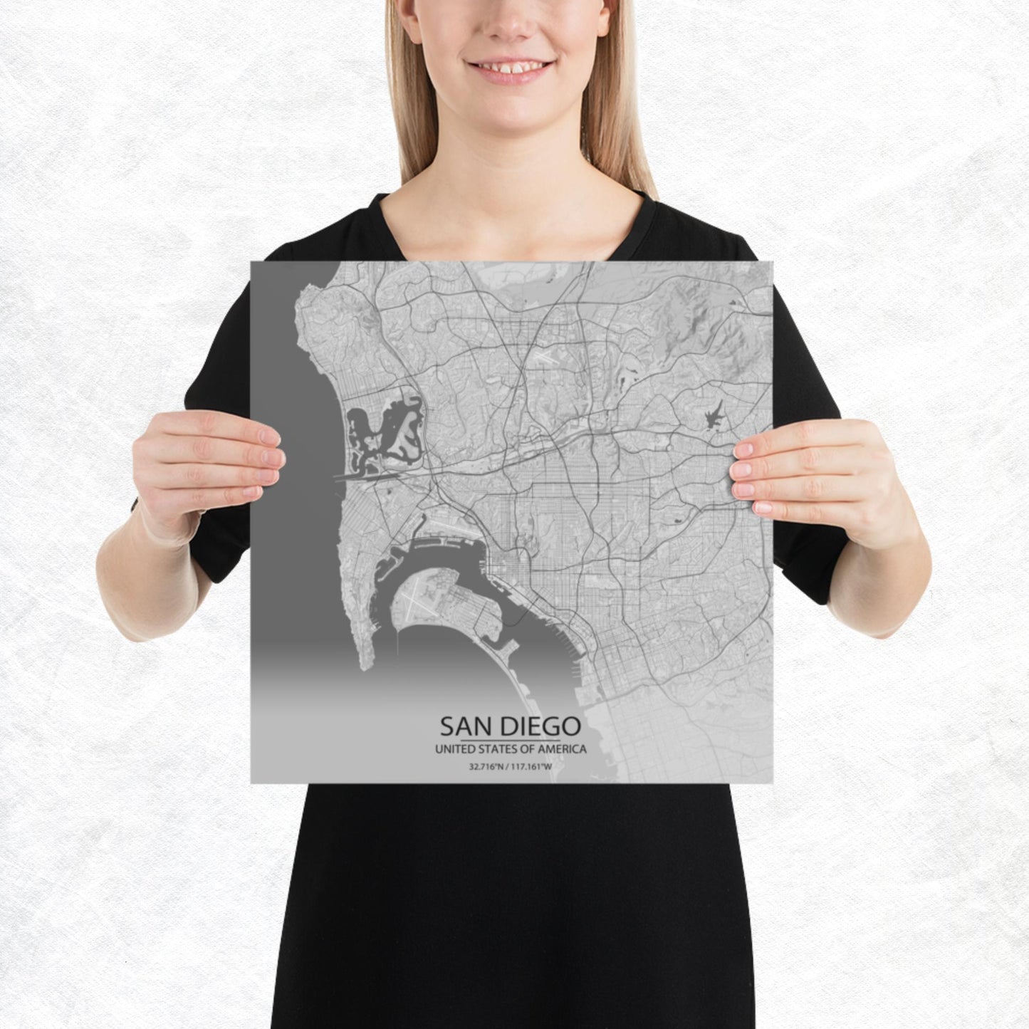 San Diego Light Grey Paper Map