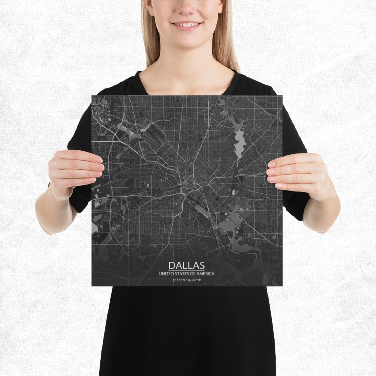 Dallas Dark Grey Paper Map