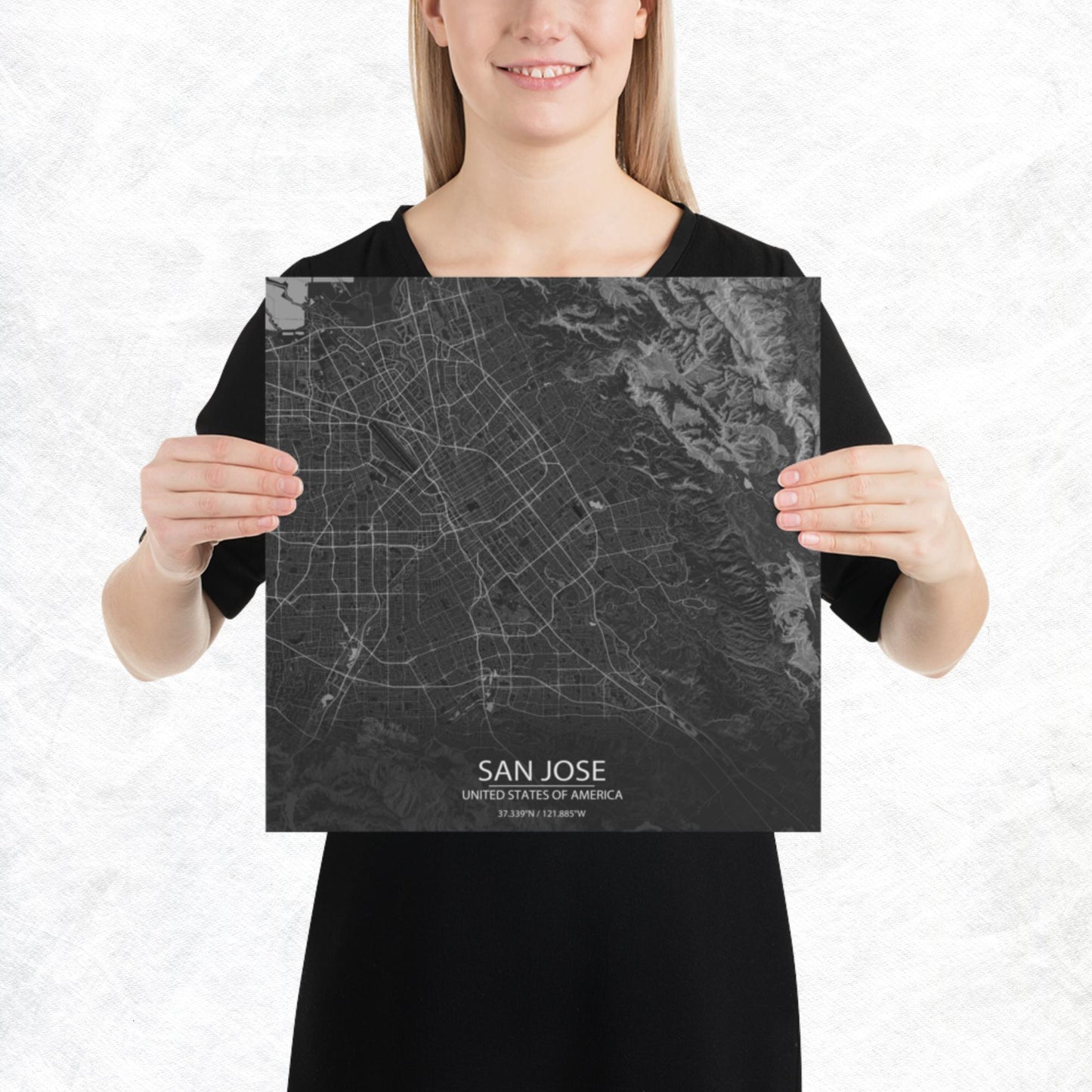 San Jose Dark Grey Paper Map