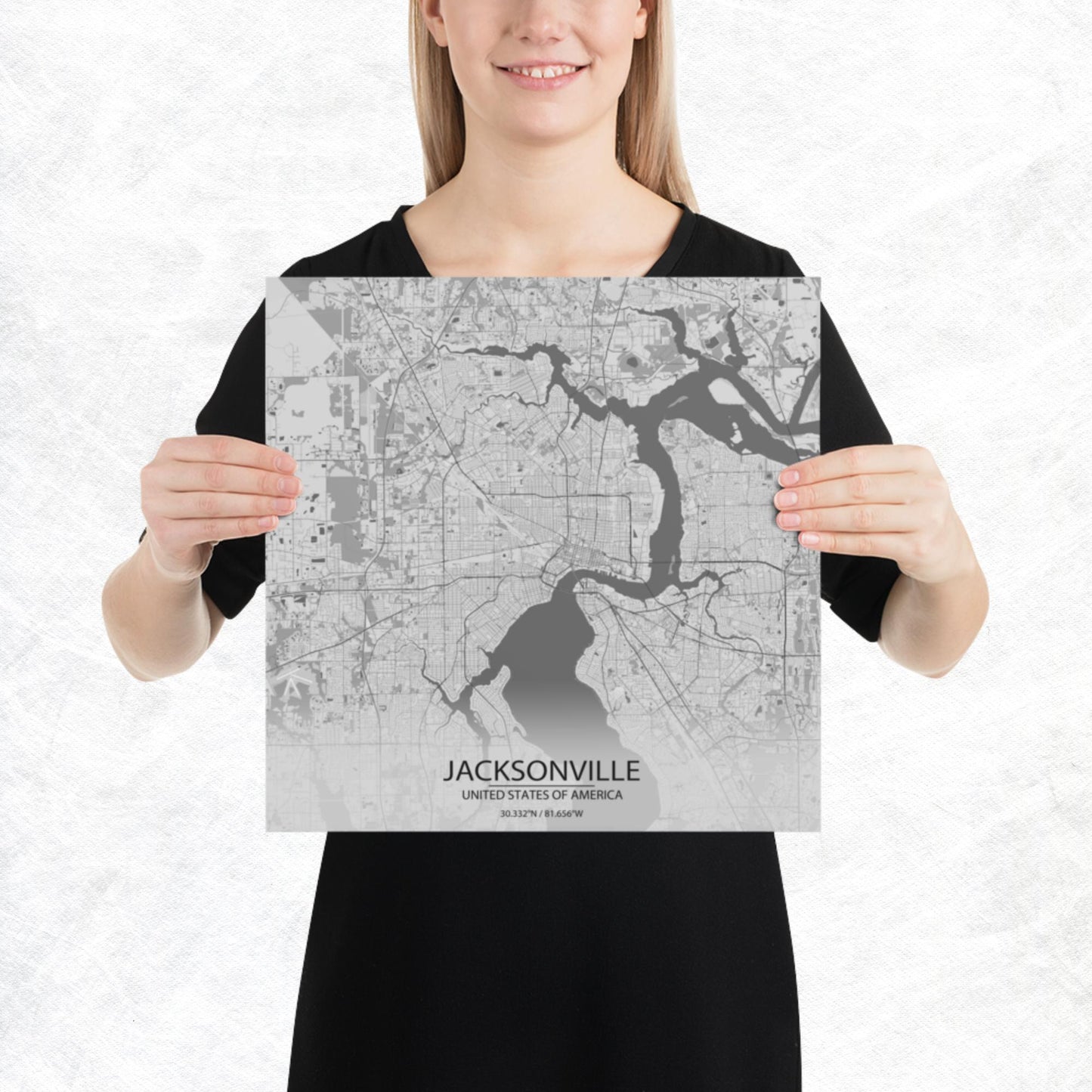 Jacksonville Light Grey Paper Map