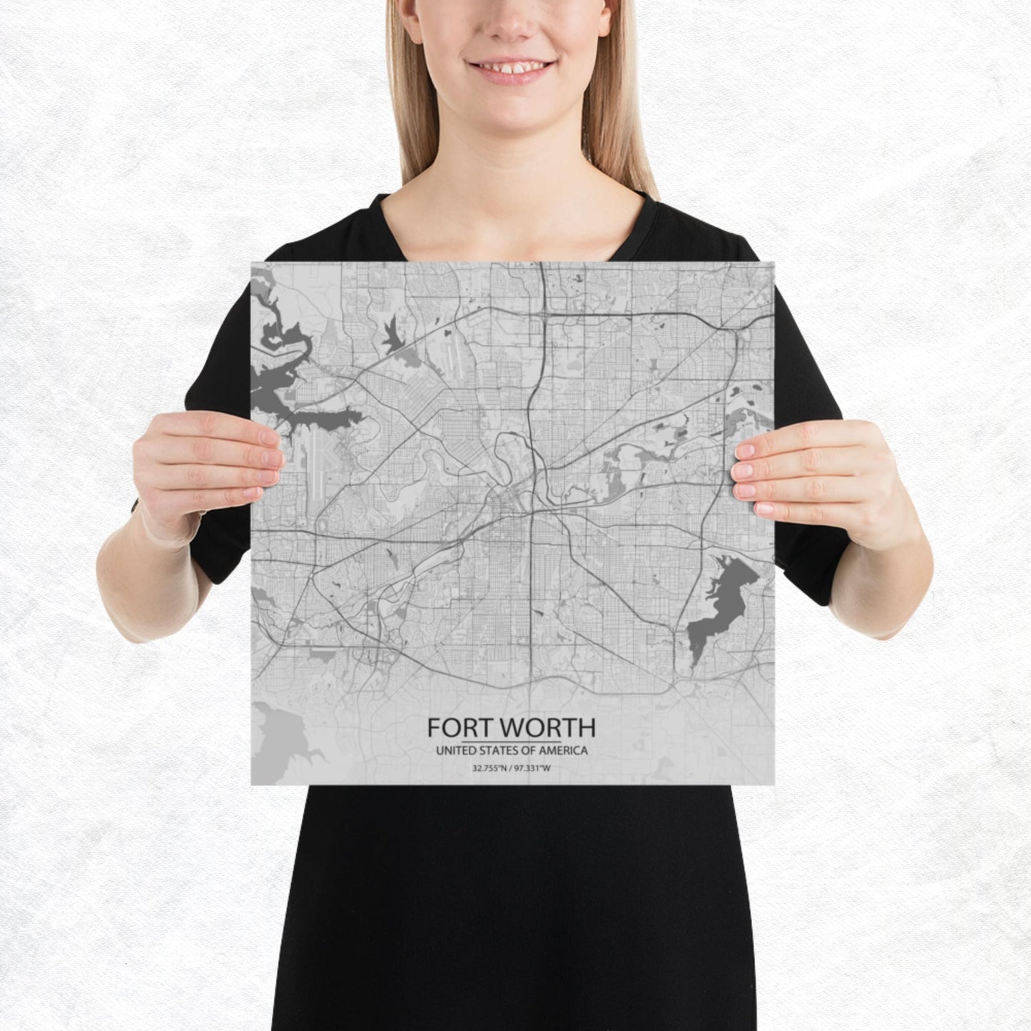 Fort Worth Light Grey Paper Map
