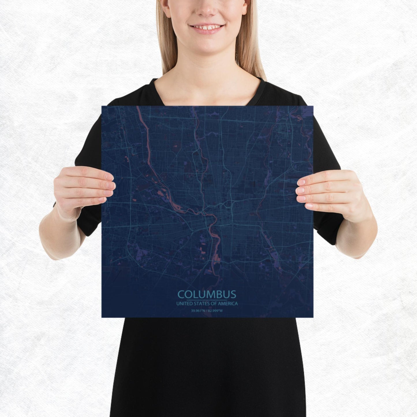 Columbus Blue and Purple Paper Map