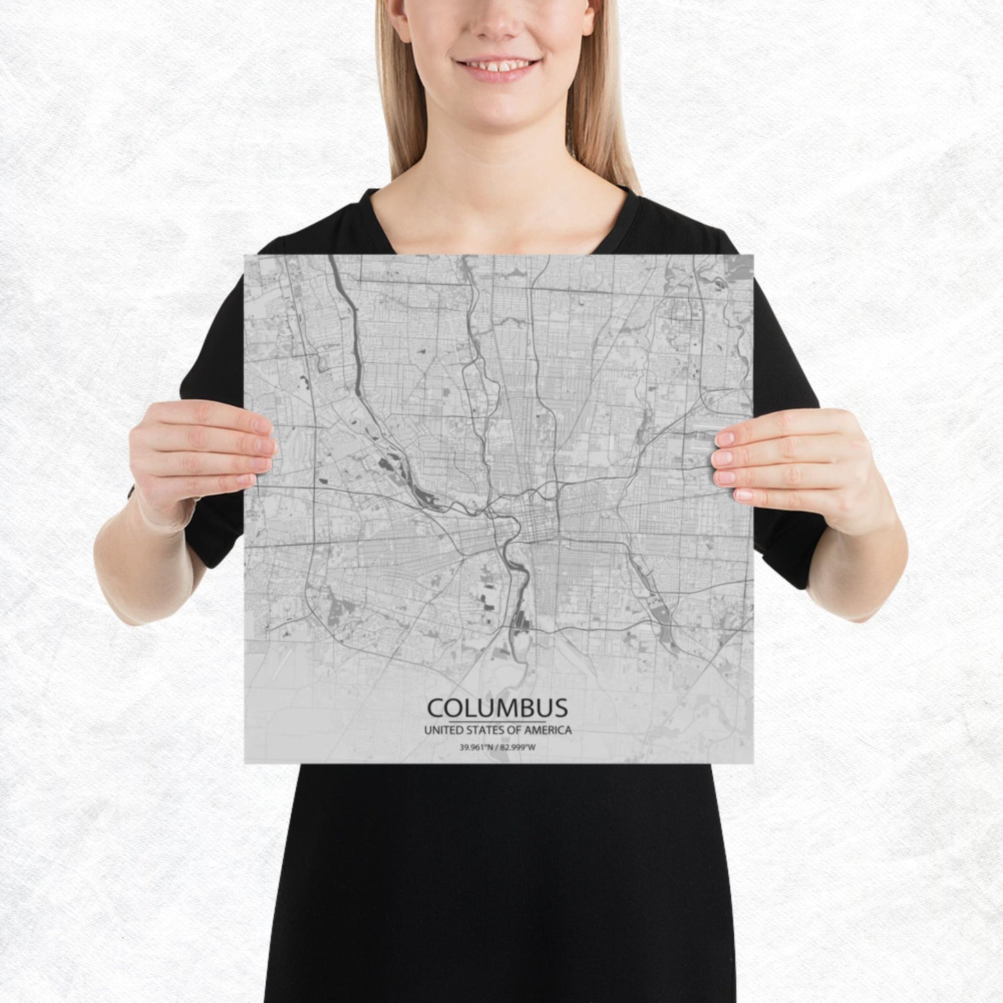 Columbus Light Grey Paper Map