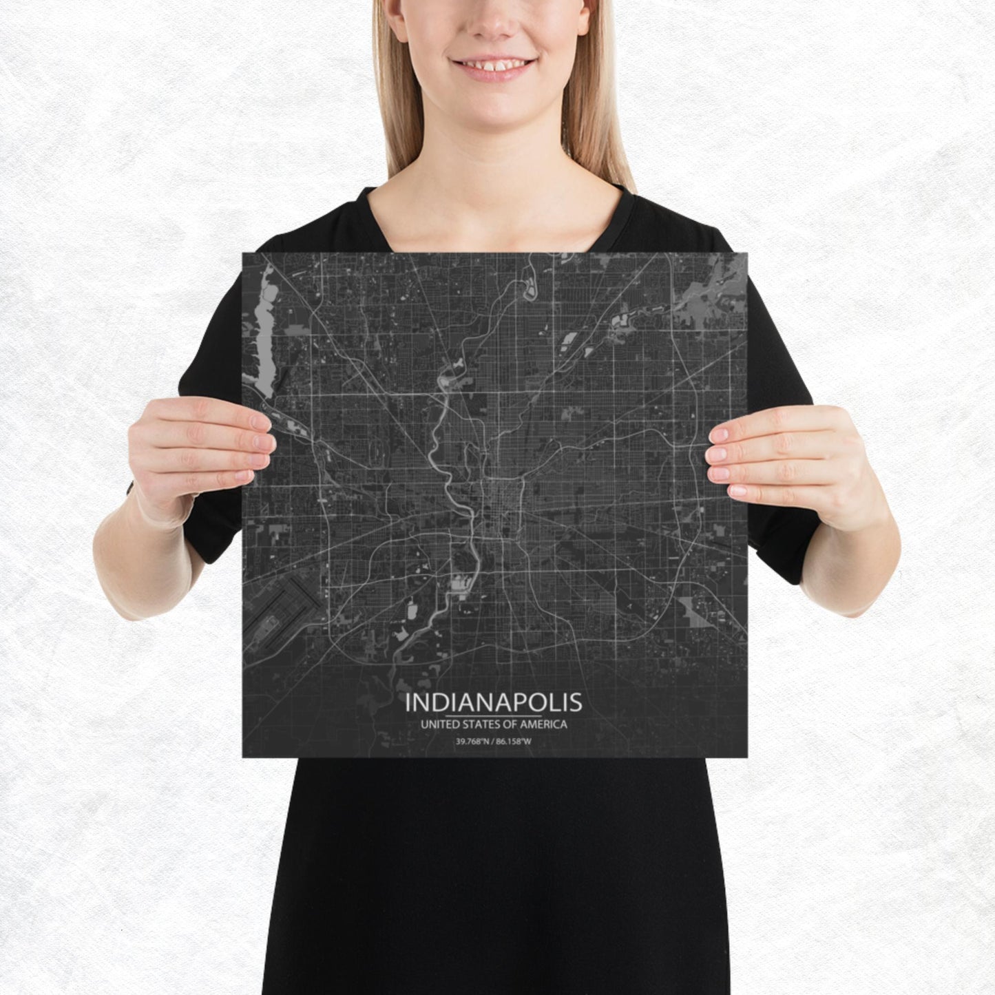 Indianapolis Dark Grey Paper Map