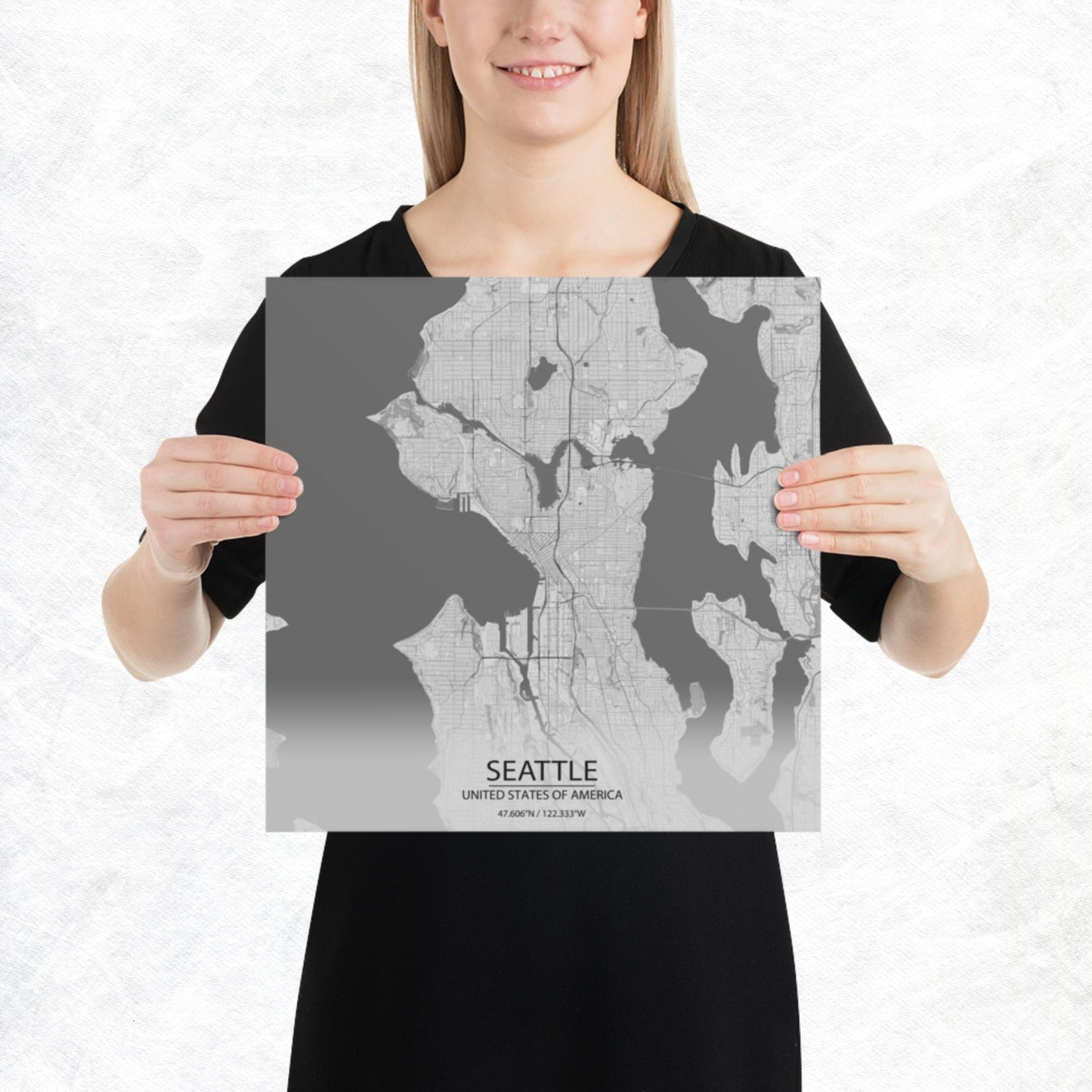 Seattle Light Grey Paper Map