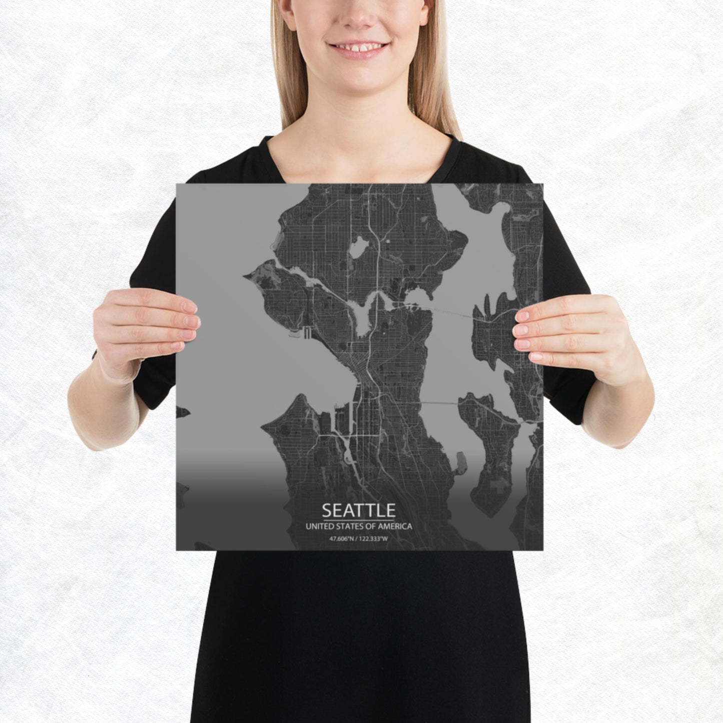 Seattle Dark Grey Paper Map