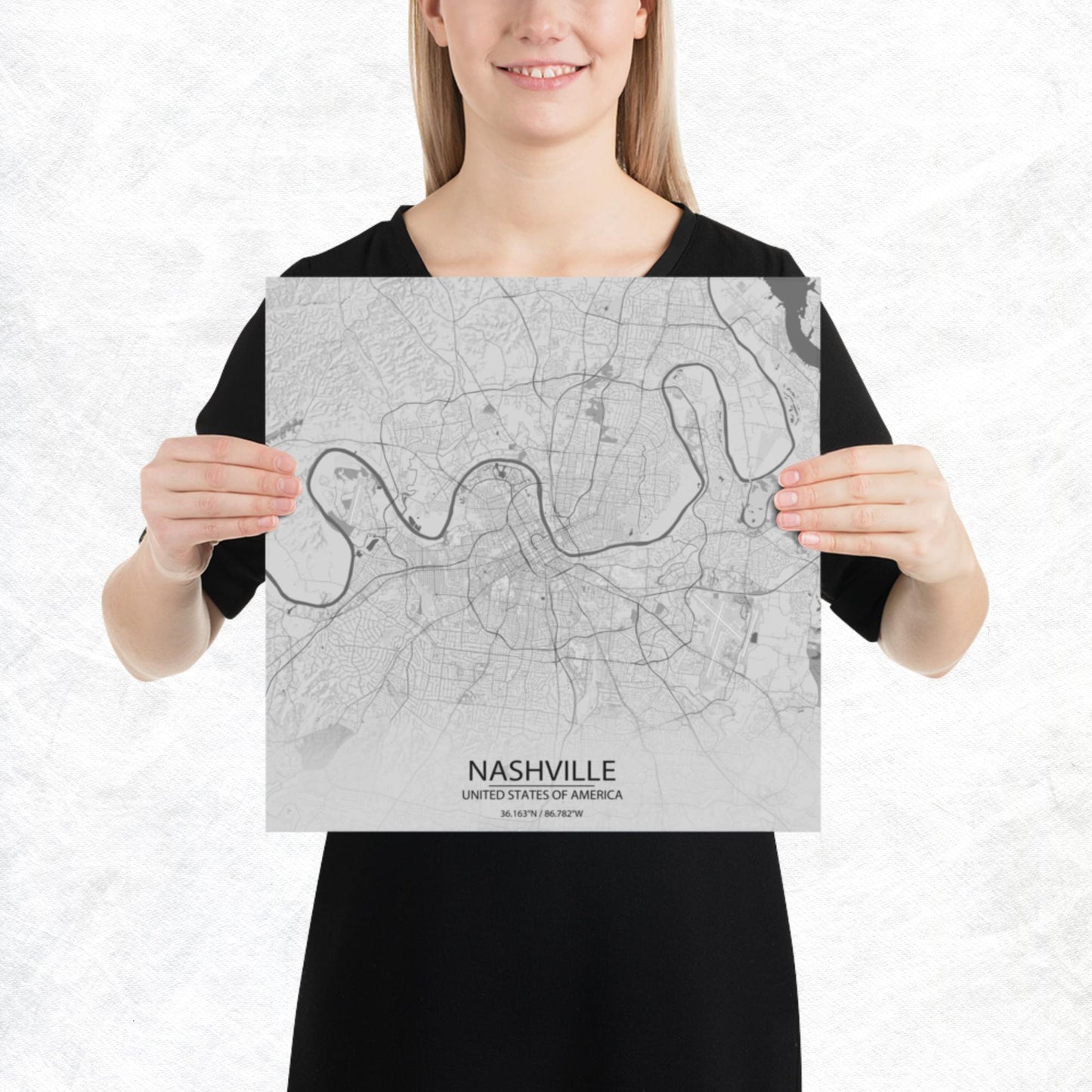 Nashville Light Grey Paper Map