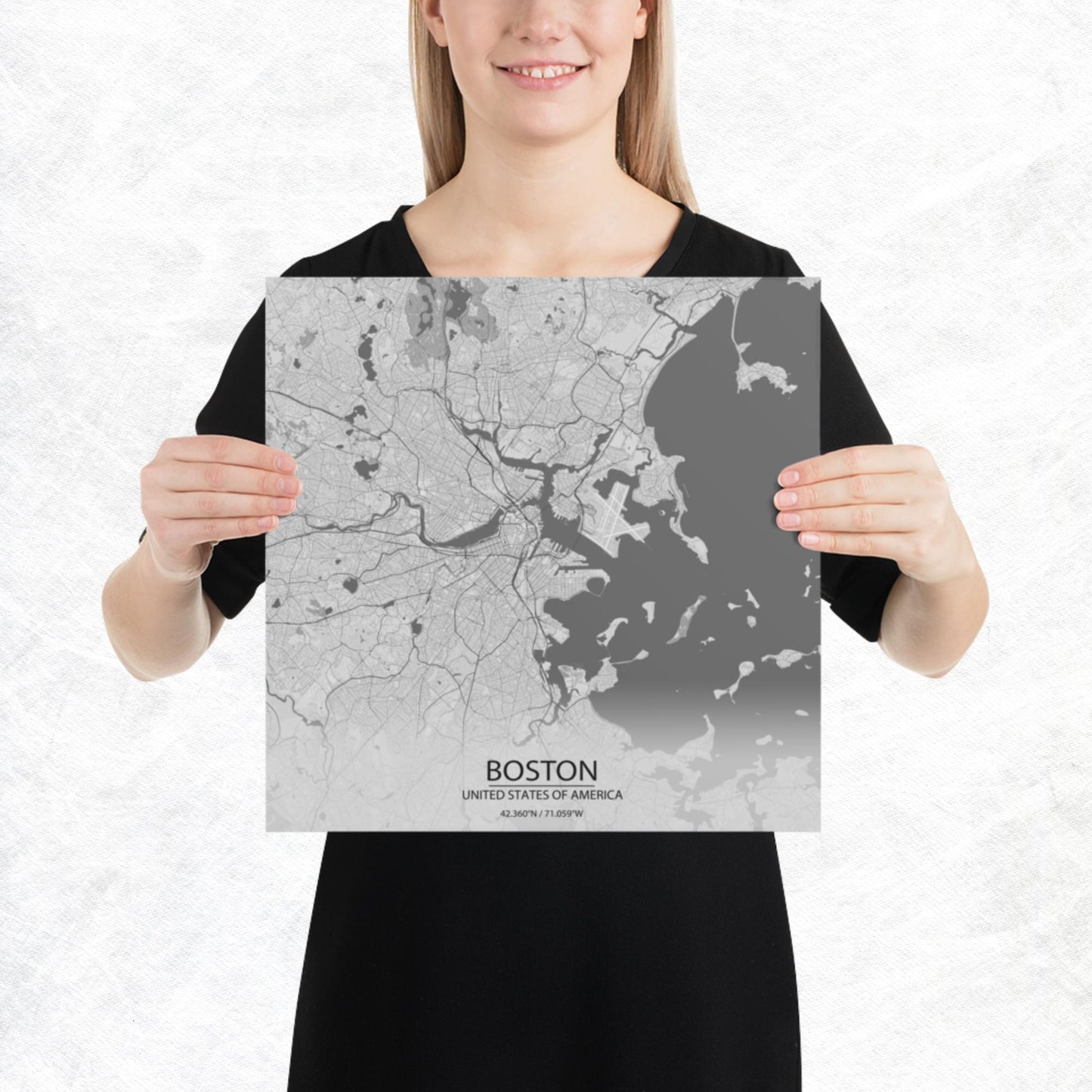 Boston Light Grey Paper Map