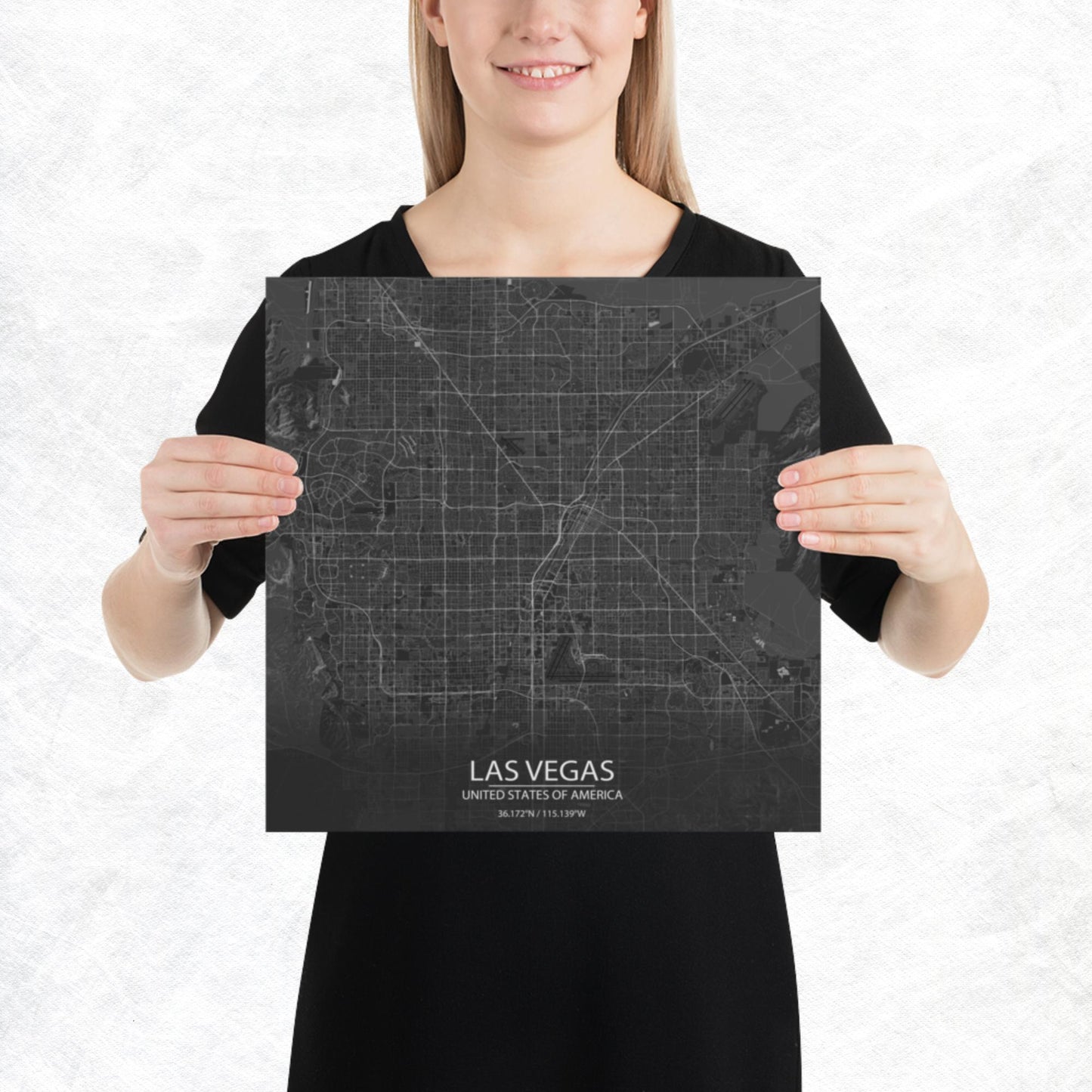 Las Vegas Dark Grey Paper Map