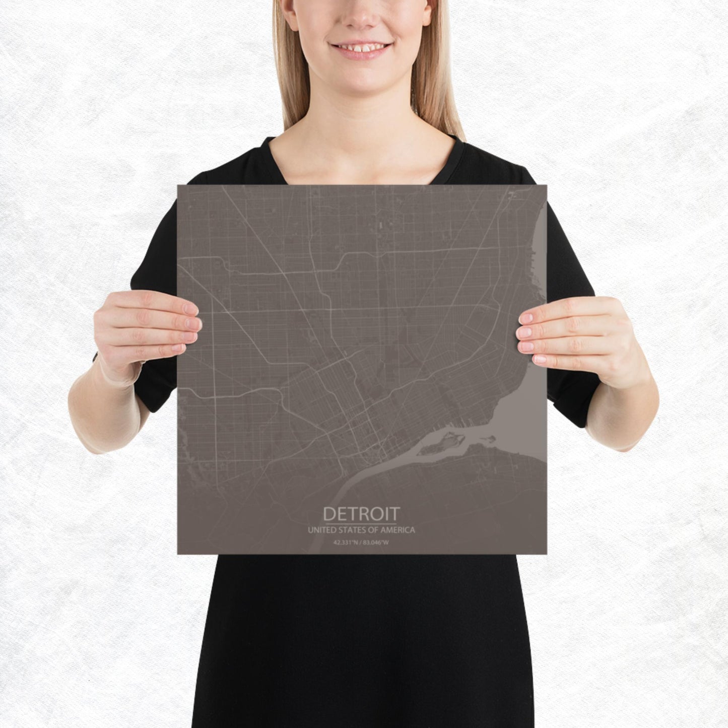 Detroit Brown and Grey Paper Map