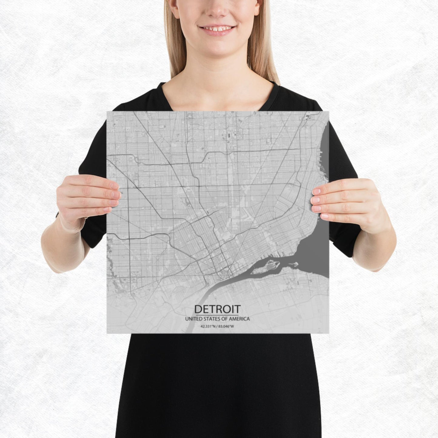 Detroit Light Grey Paper Map