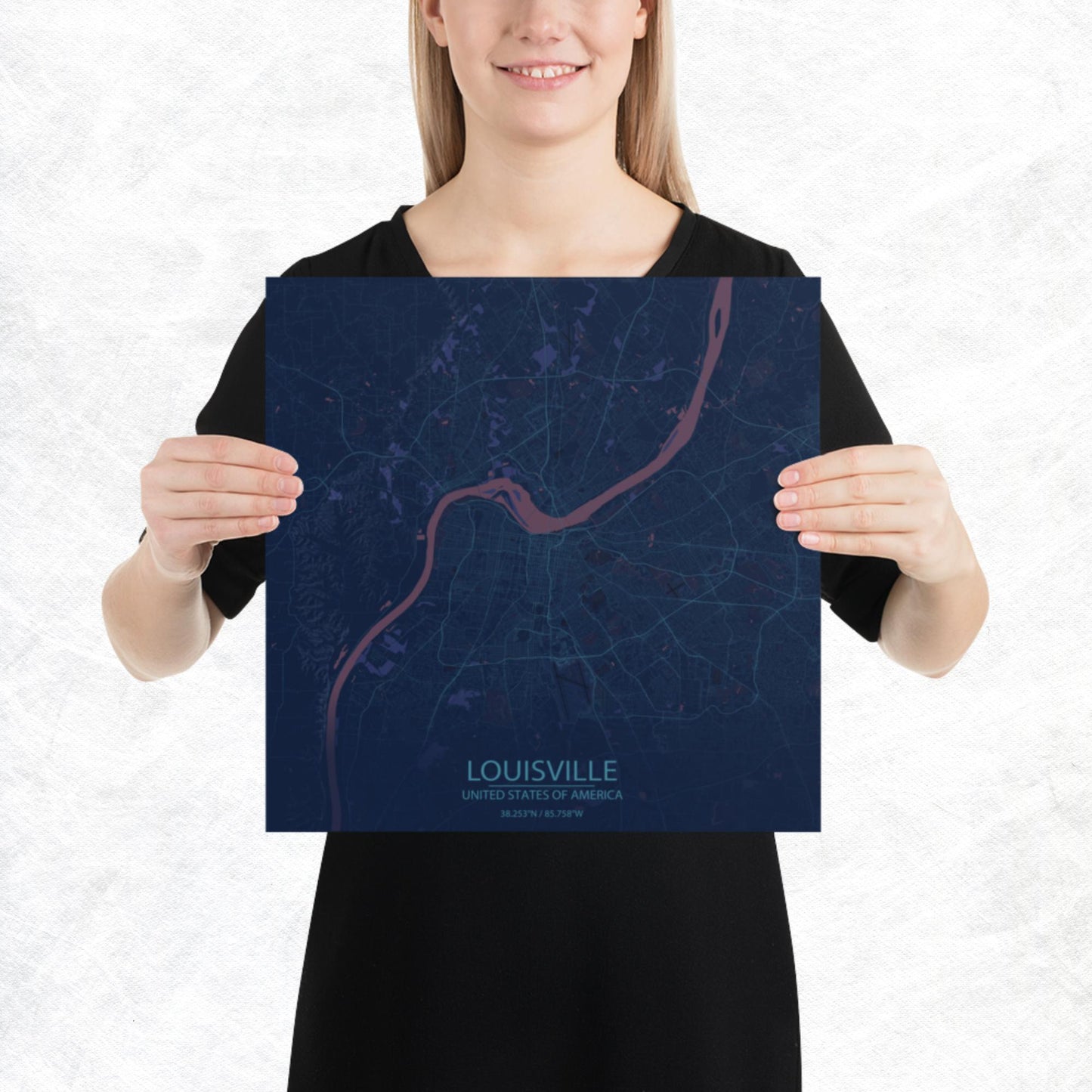 Louisville Blue and Purple Paper Map