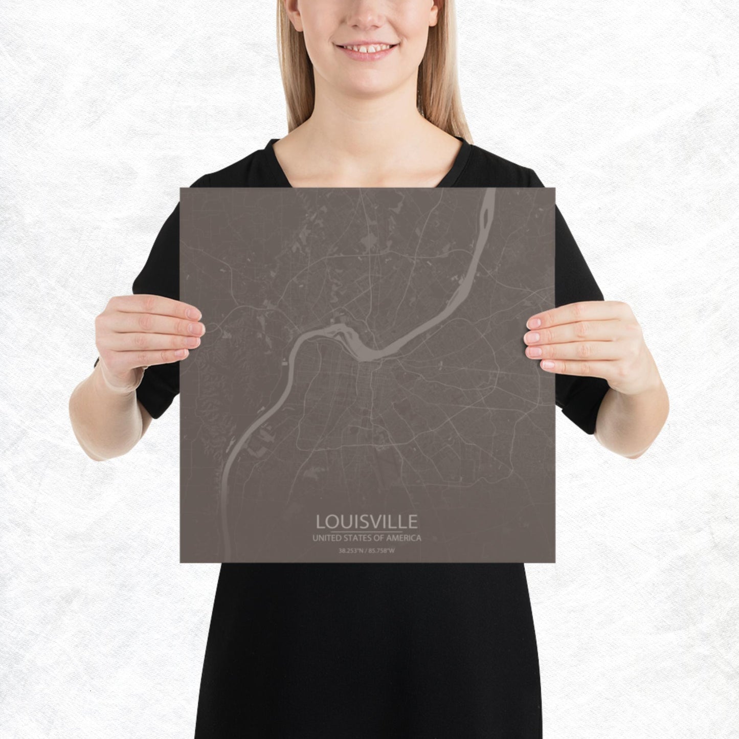 Louisville Brown and Grey Paper Map