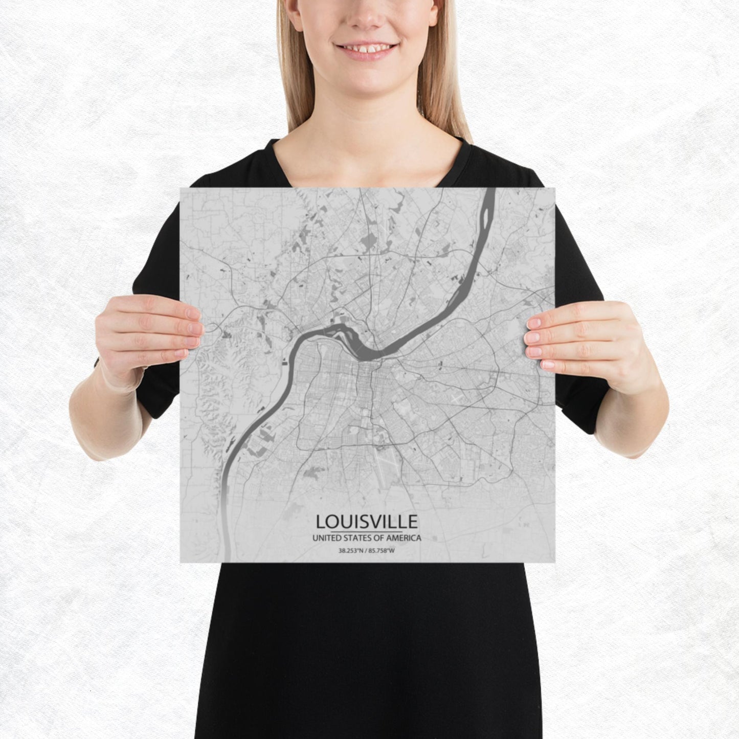 Louisville Light Grey Paper Map