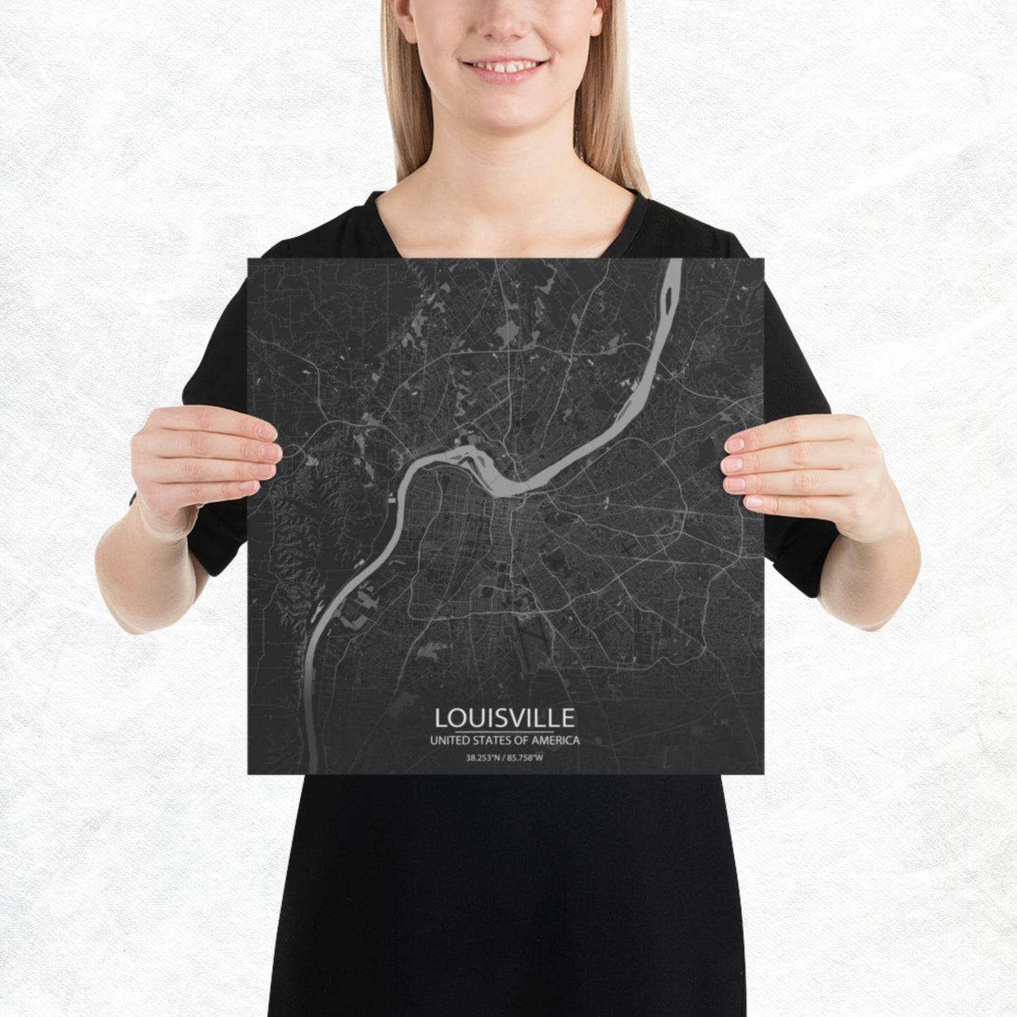 Louisville Dark Grey Paper Map