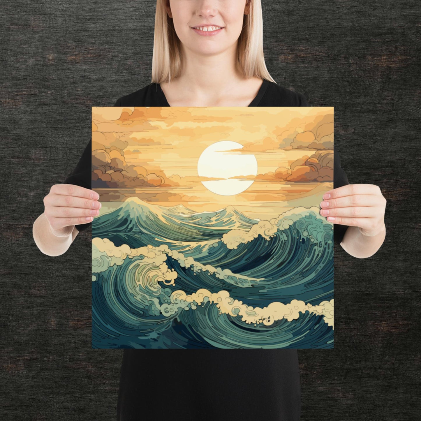Wavy Sea Sunset Paper Poster