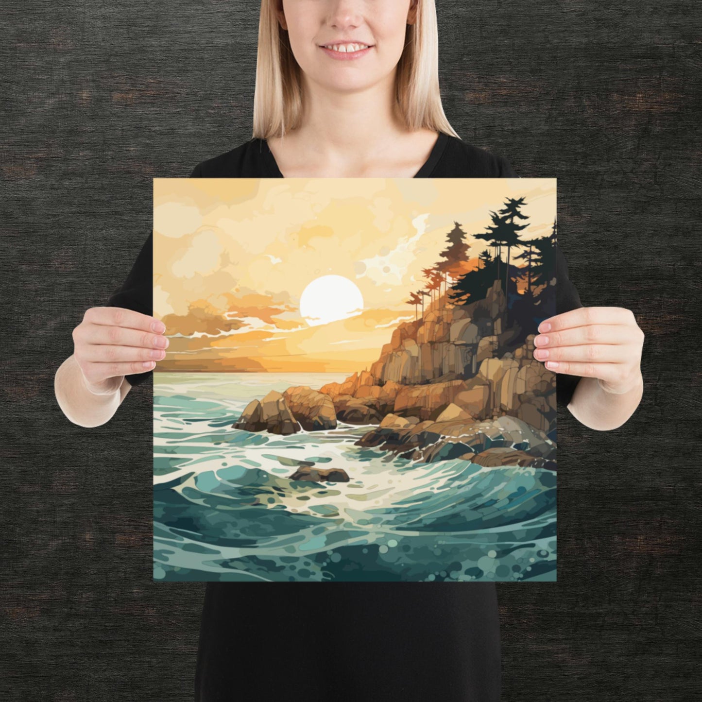 Ocean Rocks Sunset Paper Poster