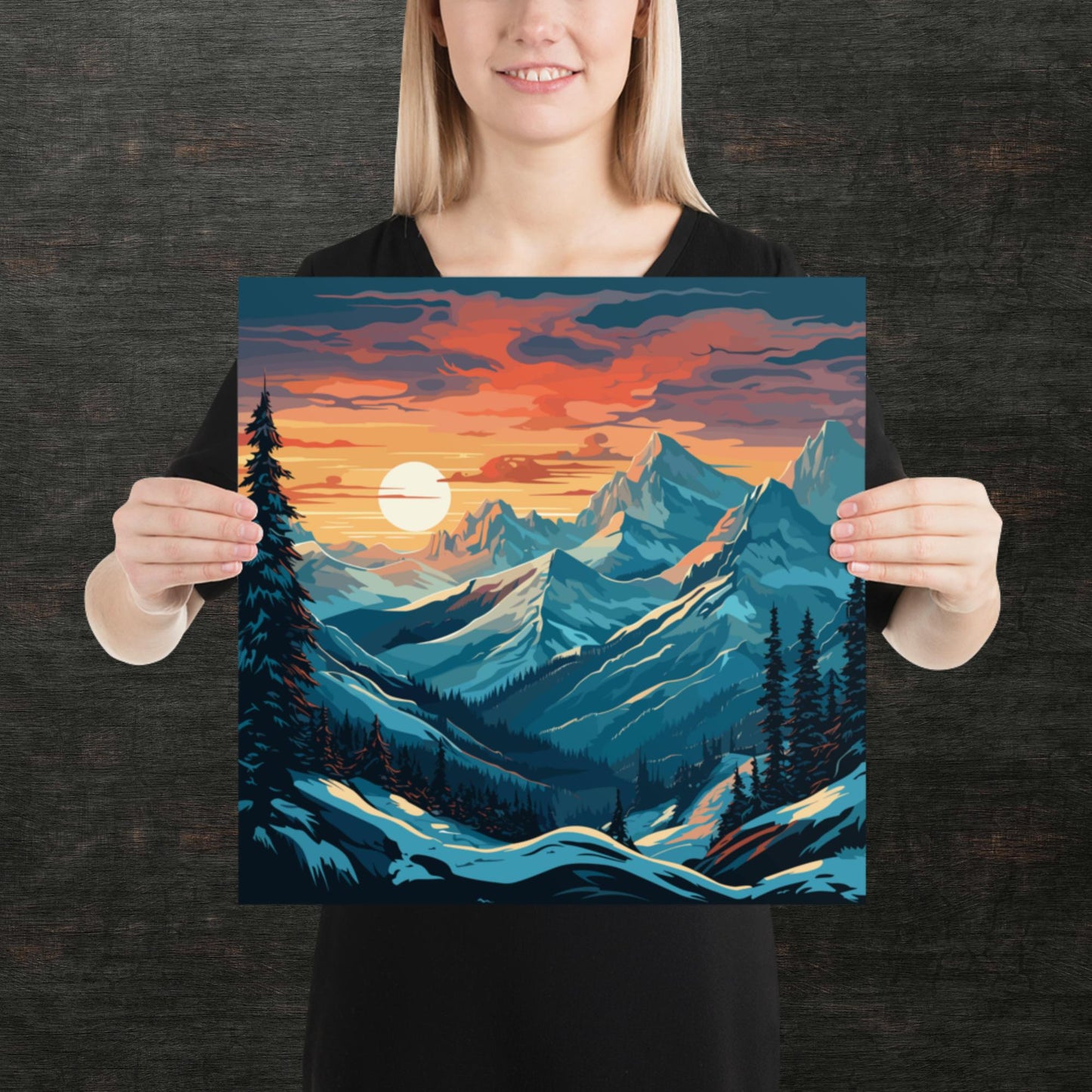 Snowy Mountain Sunset Paper Poster