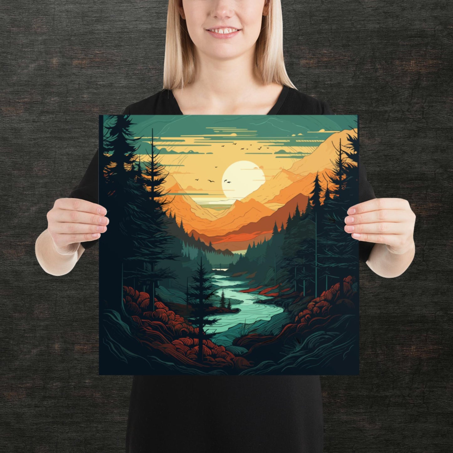 Forest River Sunset Paper Poster