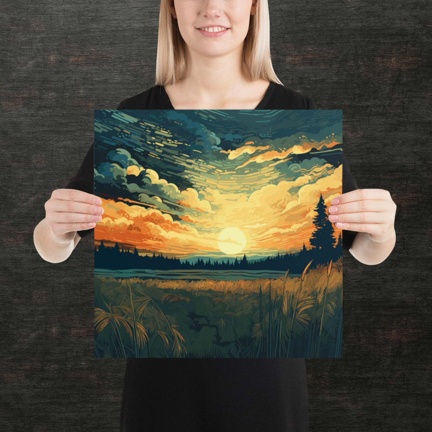 Crop Field Sunset Paper Poster