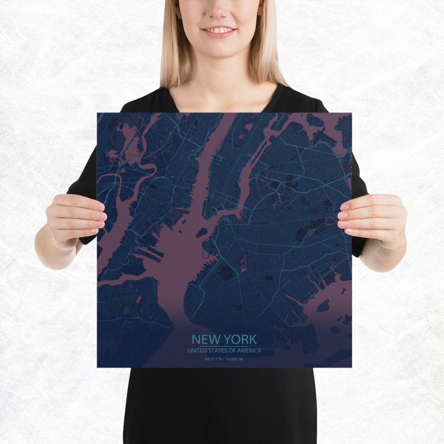 New York Blue and Purple Paper Map