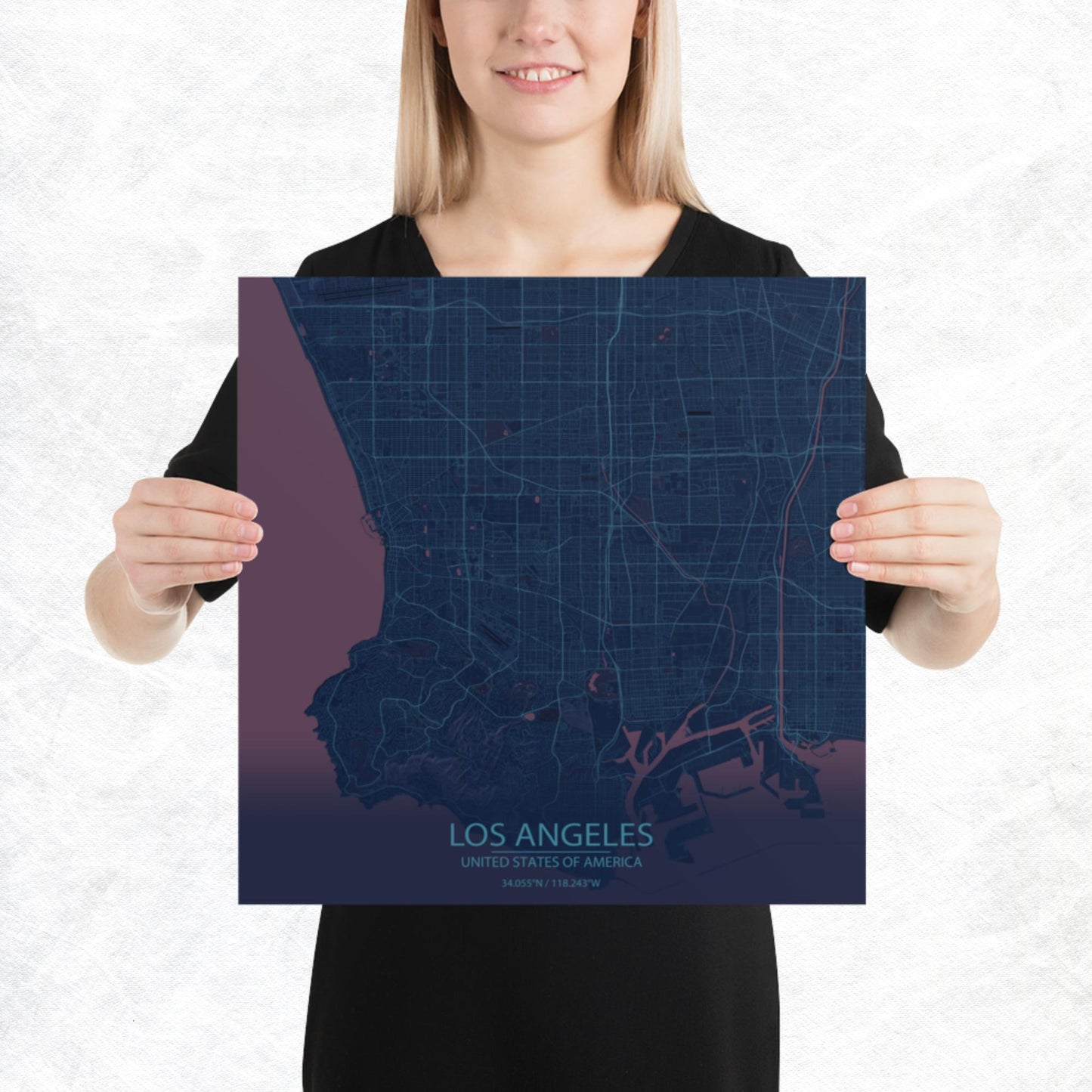 Los Angeles Blue and Purple Paper Map