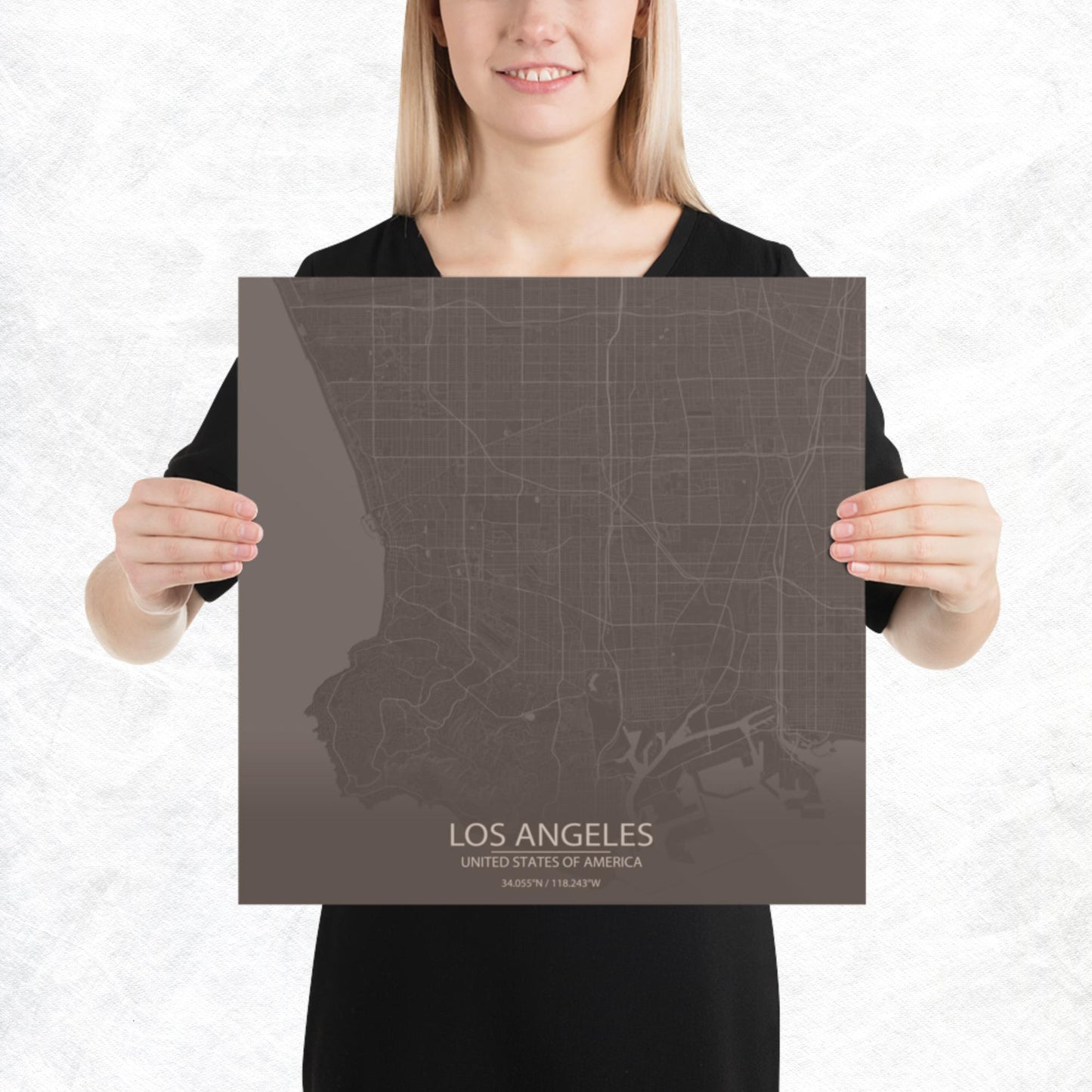 Los Angeles Brown and Grey Paper Map