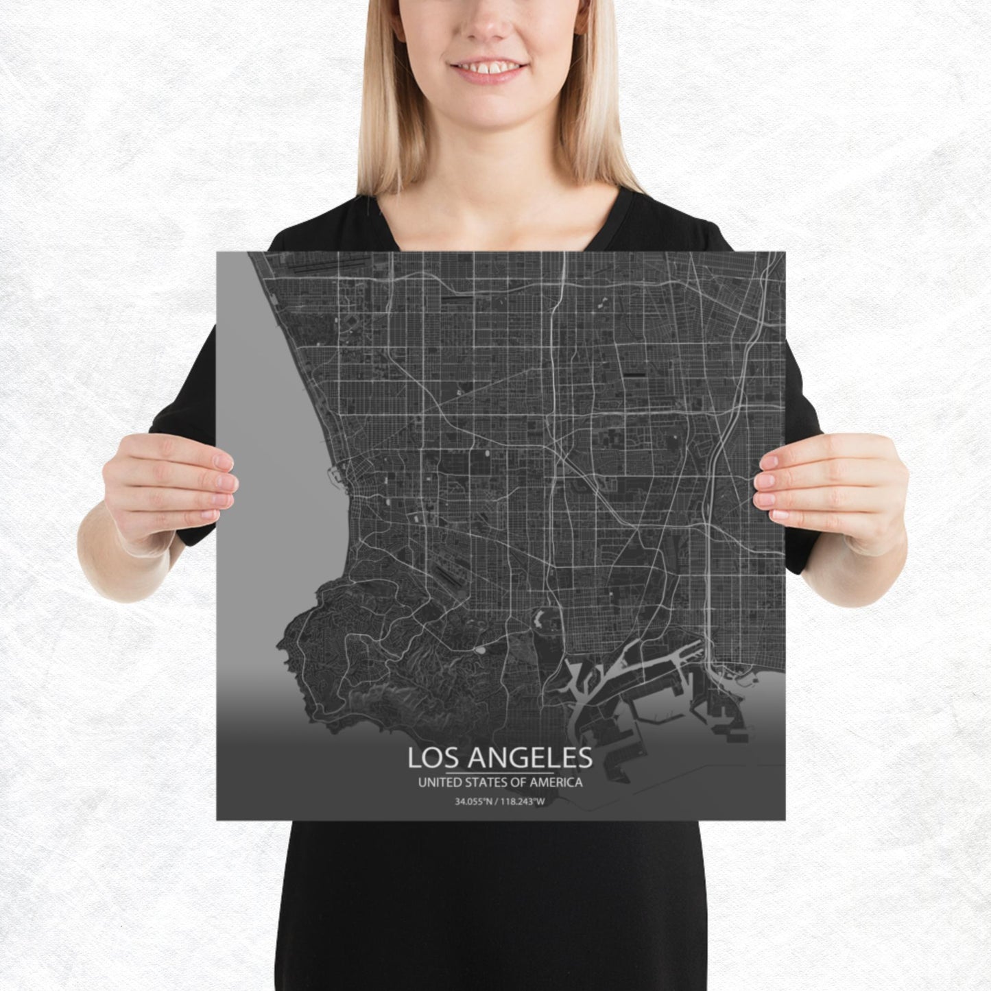 Los Angeles Dark Grey Paper Map