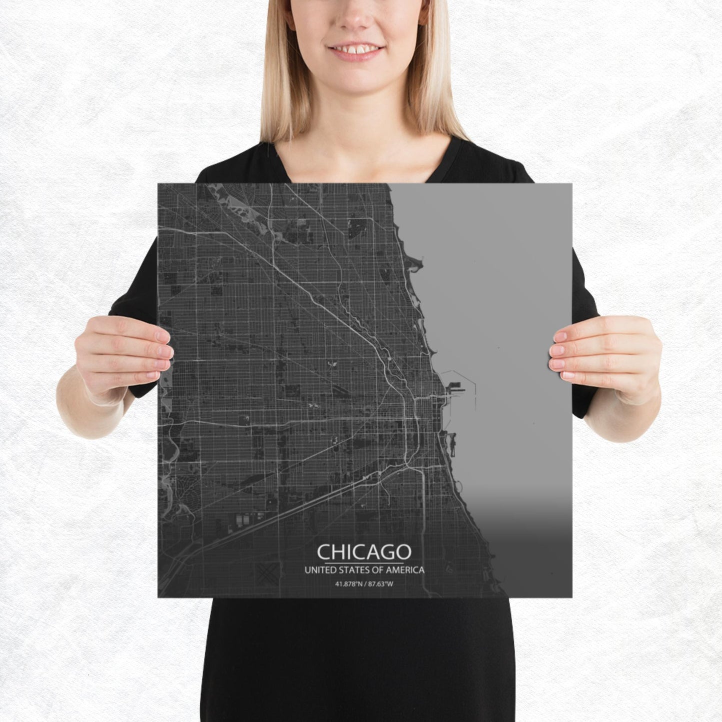 Chicago Dark Grey Paper Map