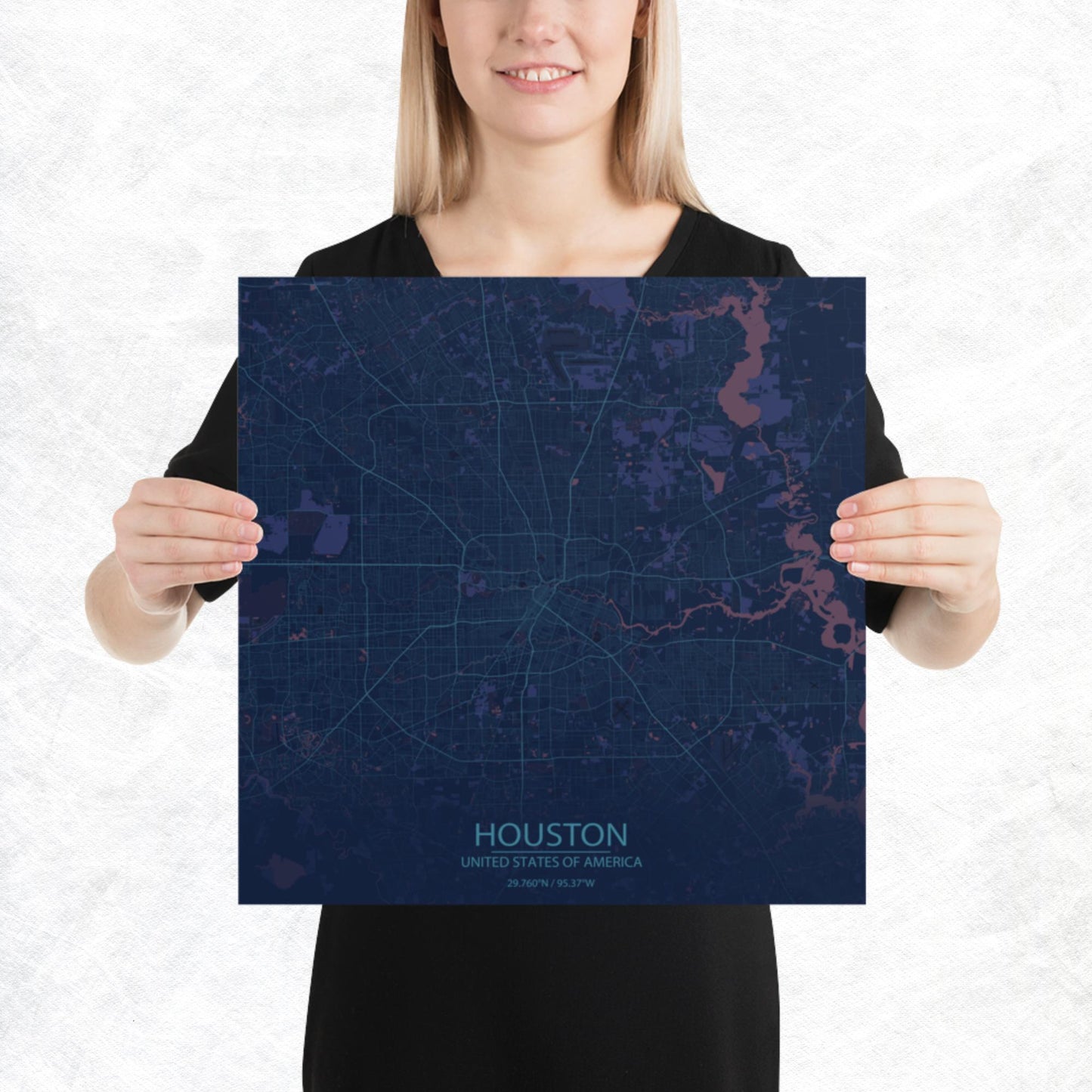 Houston Blue and Purple Paper Map