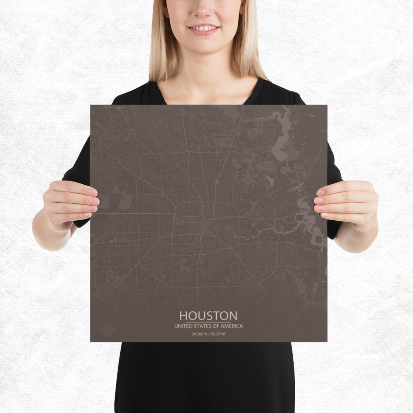 Houston Brown and Grey Paper Map