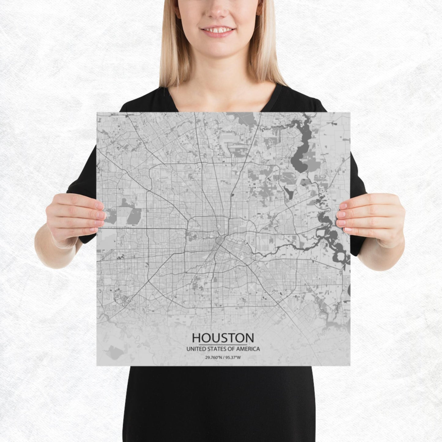 Houston Light Grey Paper Map
