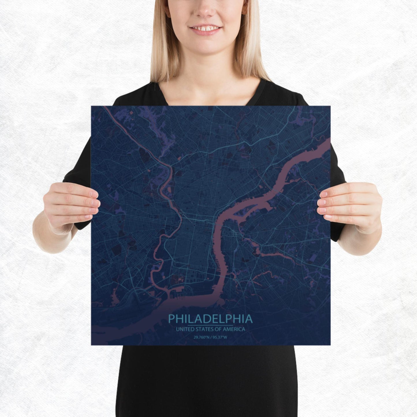 Philadelphia Blue and Purple Paper Map