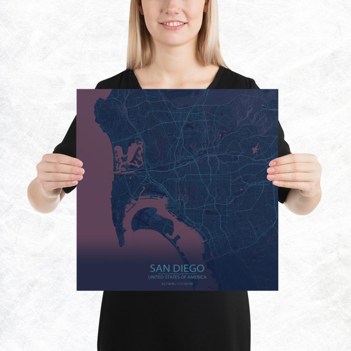 San Diego Blue and Purple Paper Map