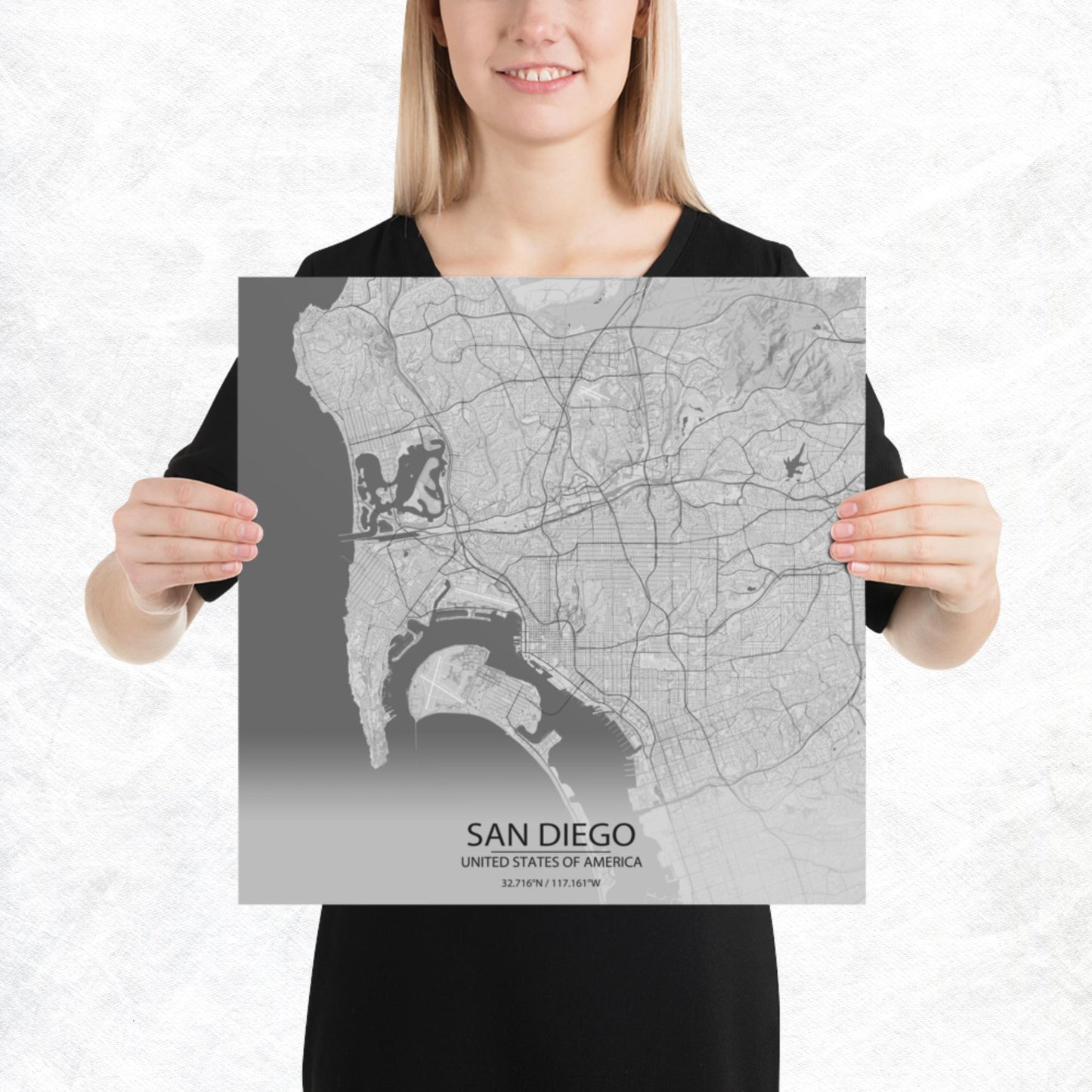 San Diego Light Grey Paper Map