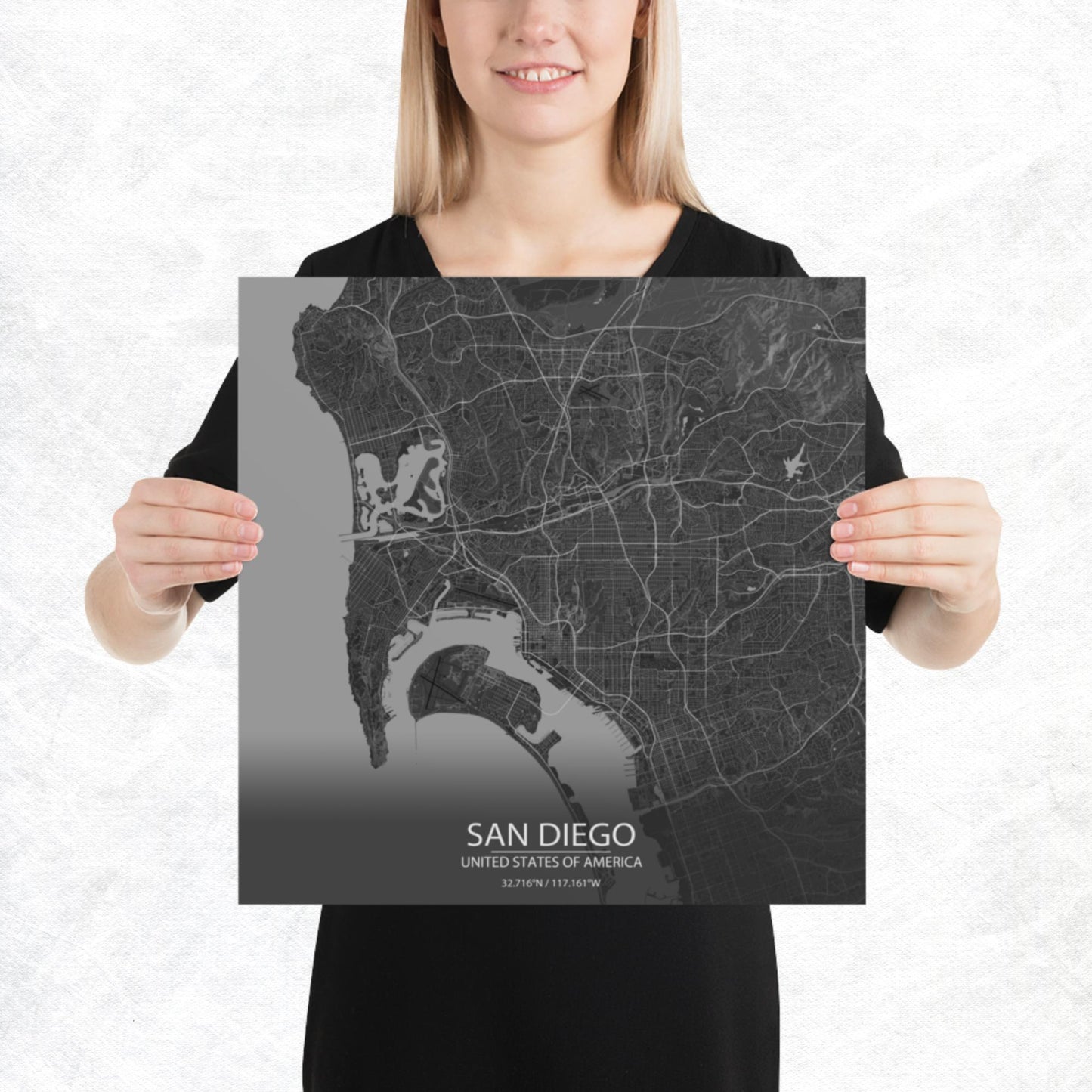San Diego Dark Grey Paper Map