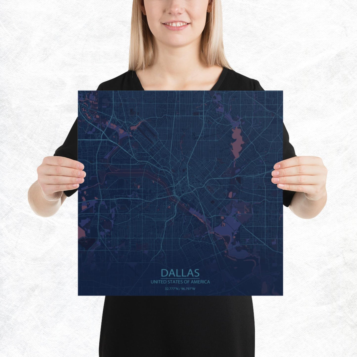 Dallas Blue and Purple Paper Map