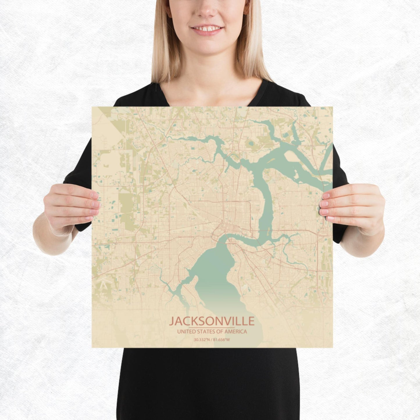 Jacksonville Vintage Style Paper Map