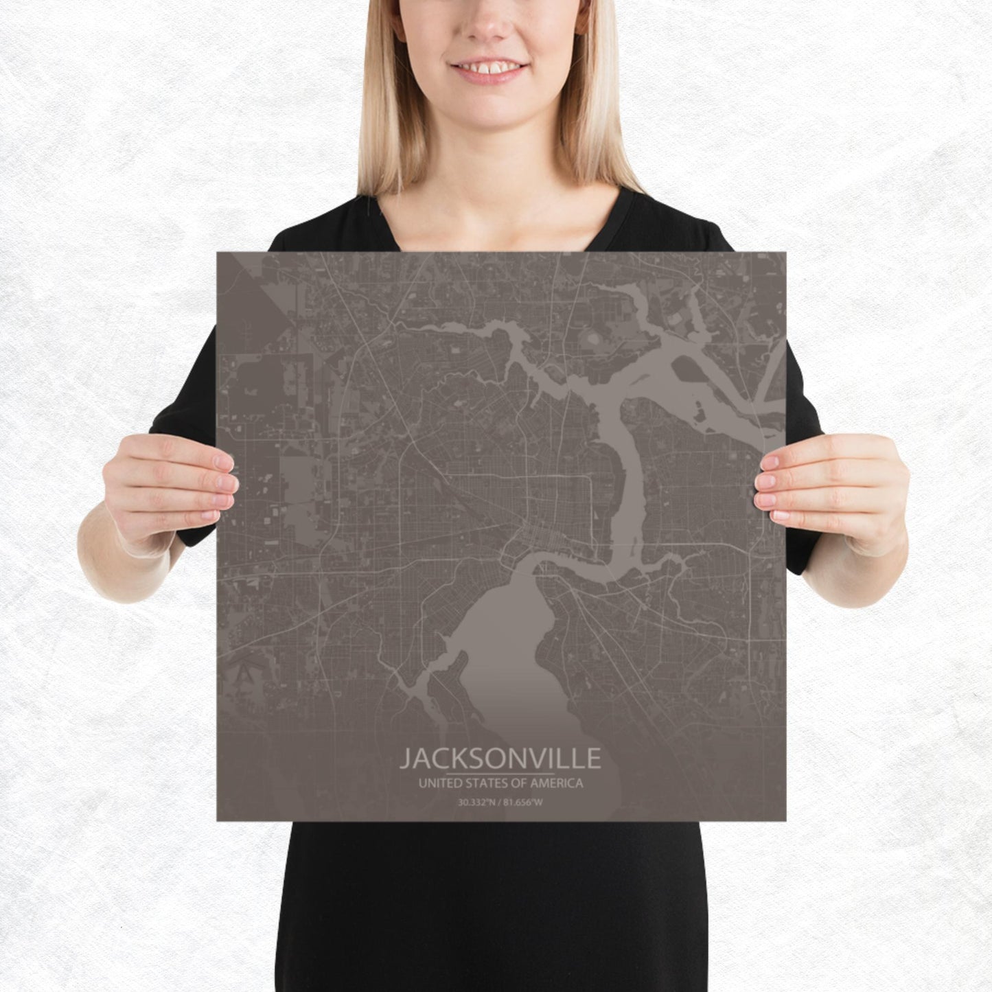 Jacksonville Brown and Grey Paper Map
