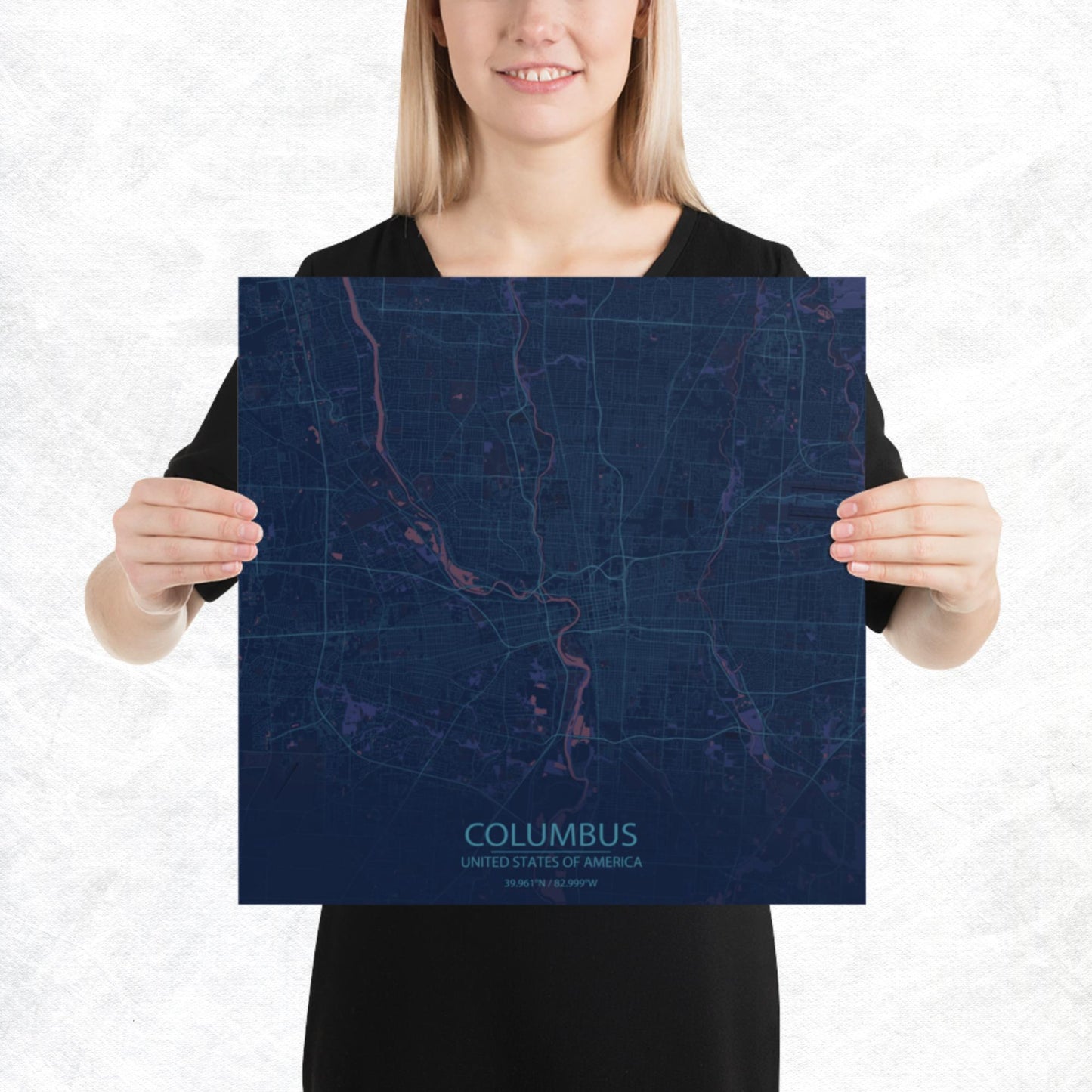 Columbus Blue and Purple Paper Map