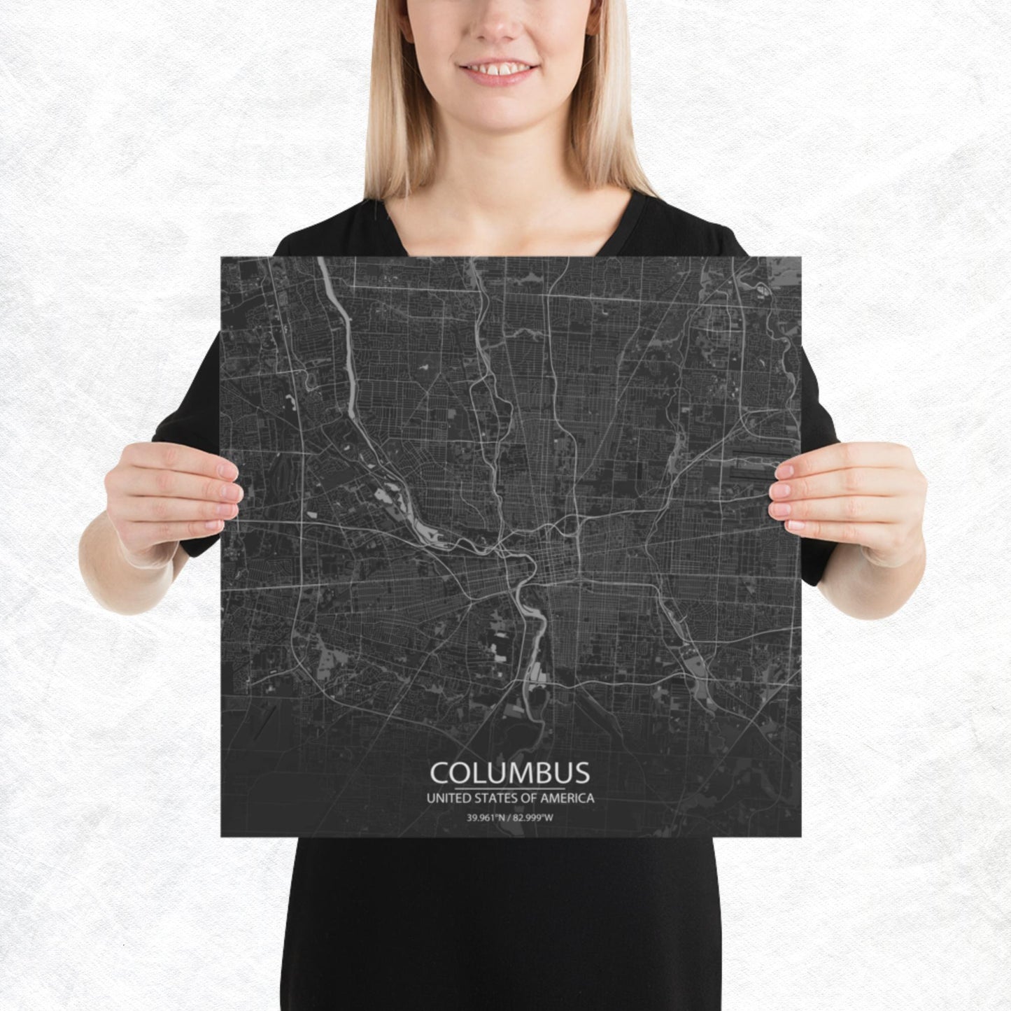 Columbus Dark Grey Paper Map