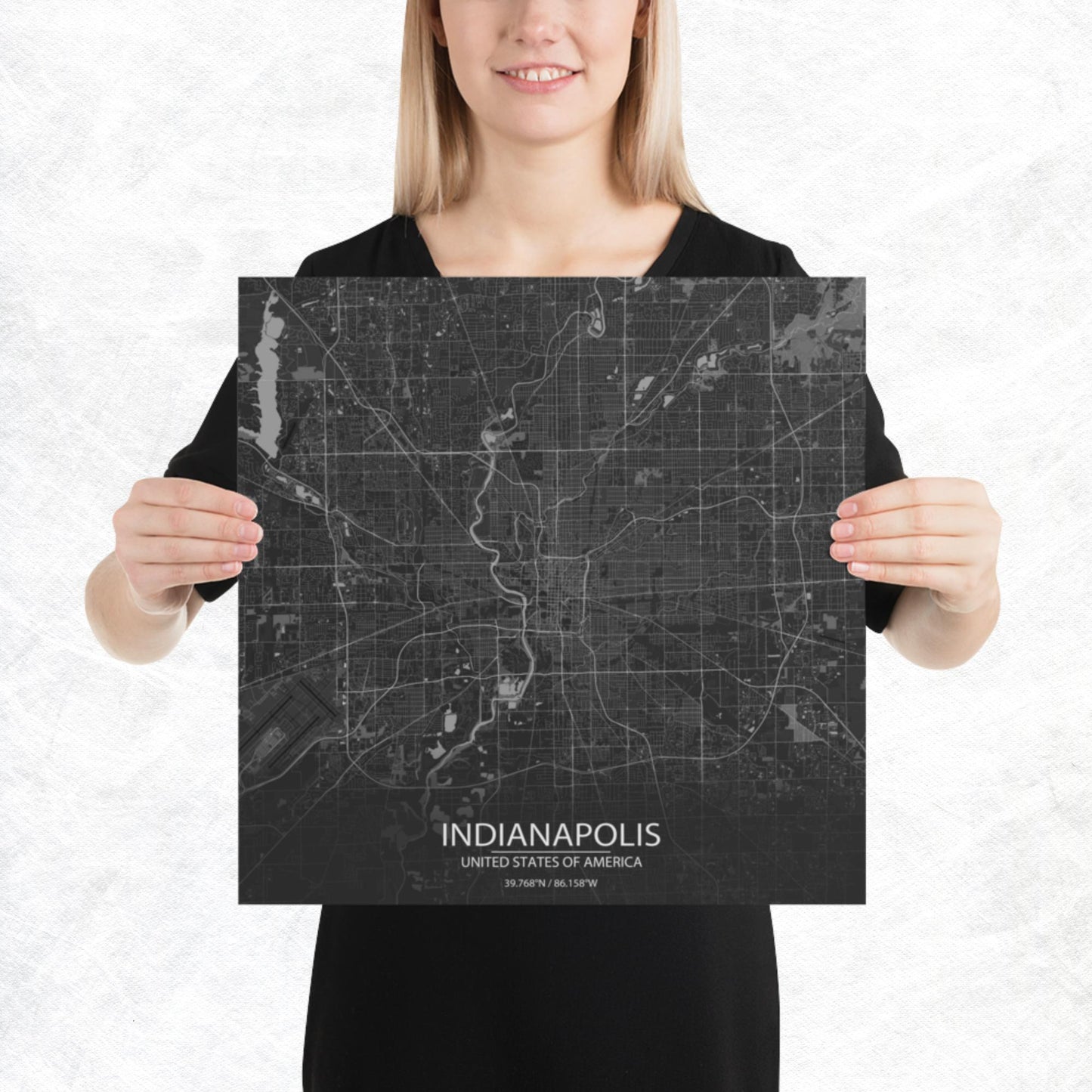 Indianapolis Dark Grey Paper Map