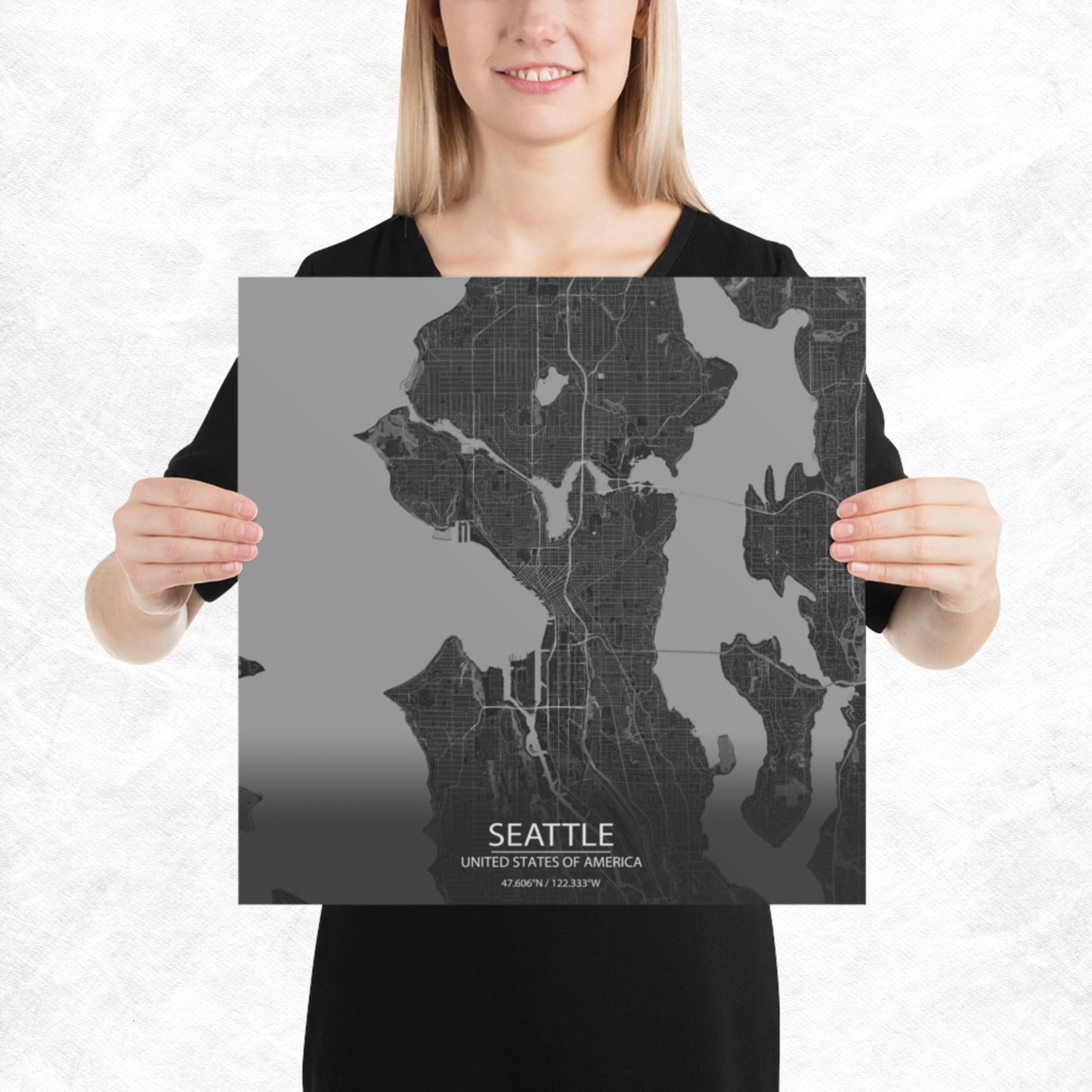 Seattle Dark Grey Paper Map