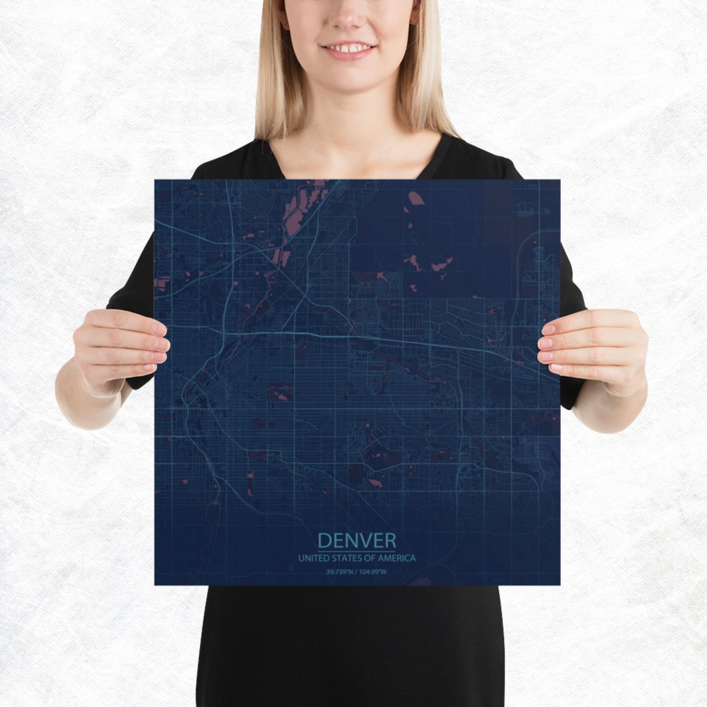 Denver Blue and Purple Paper Map