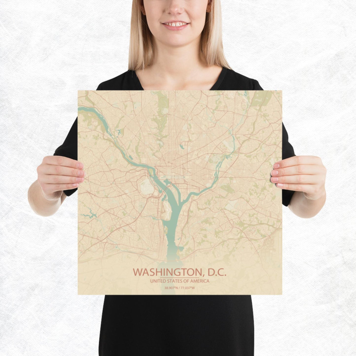 Washington, D.C. Vintage Style Paper Map