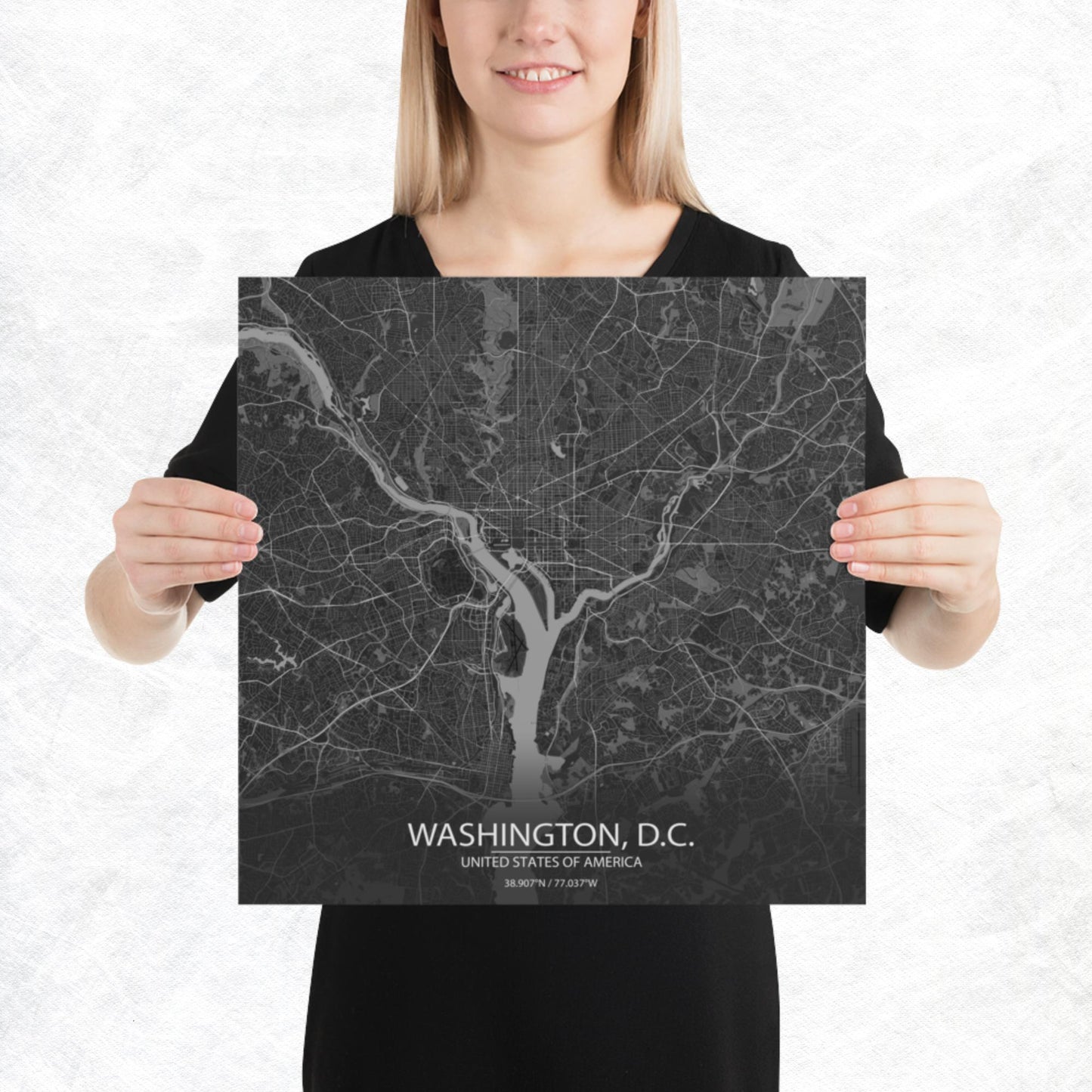 Washington, D.C. Dark Grey Paper Map