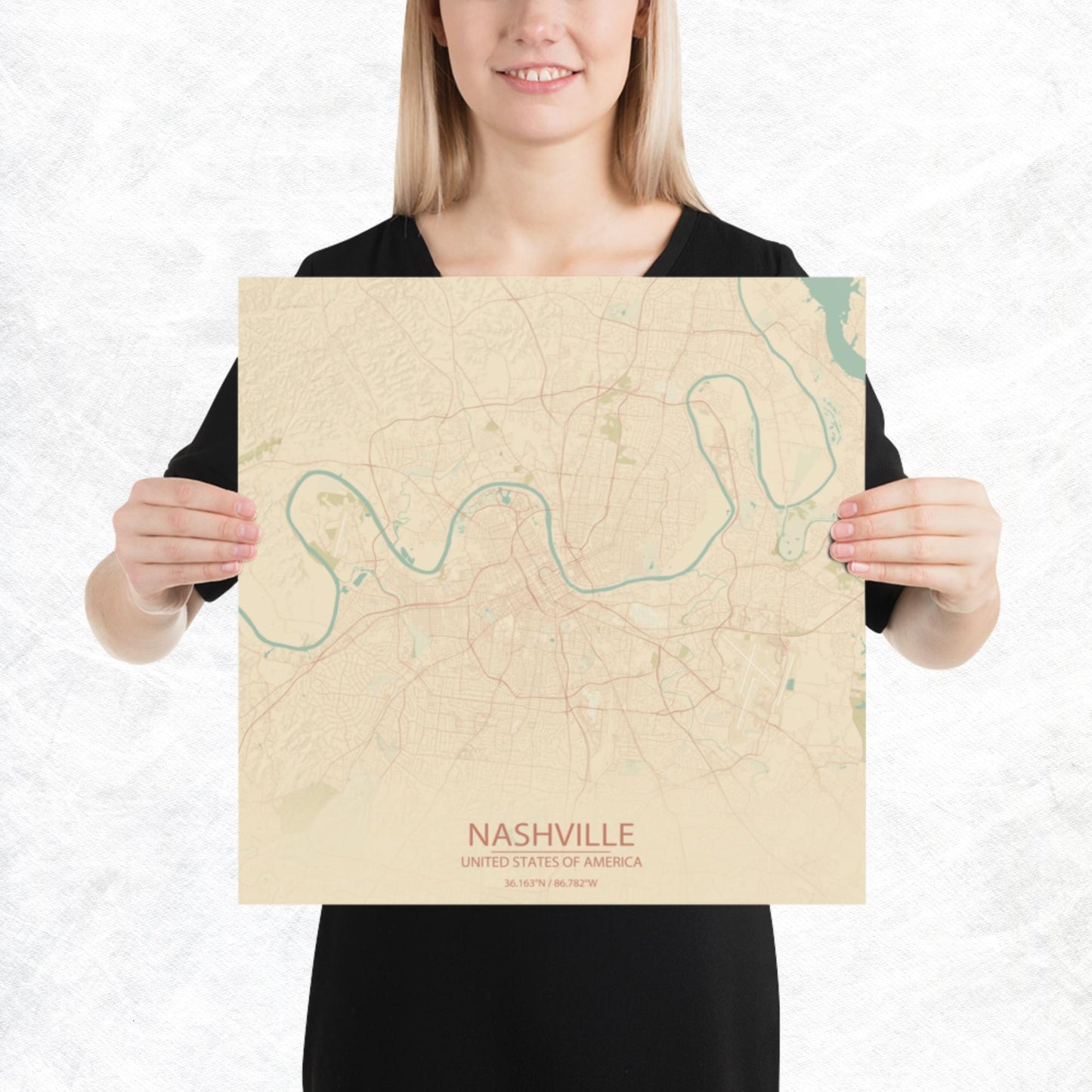 Nashville Vintage Style Paper Map
